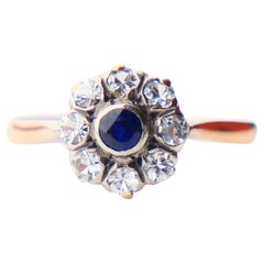 1935 Halo Ring Sapphire Spinel solid 18K Gold Silver Ø7.25 US / 1.4 gr