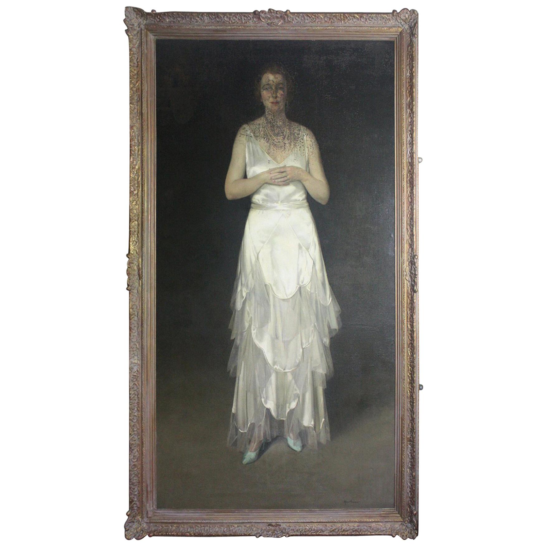 1935 Huge Oil on Canvas Herbert James Gunn Royal Academy "The Cadaverous Lady"