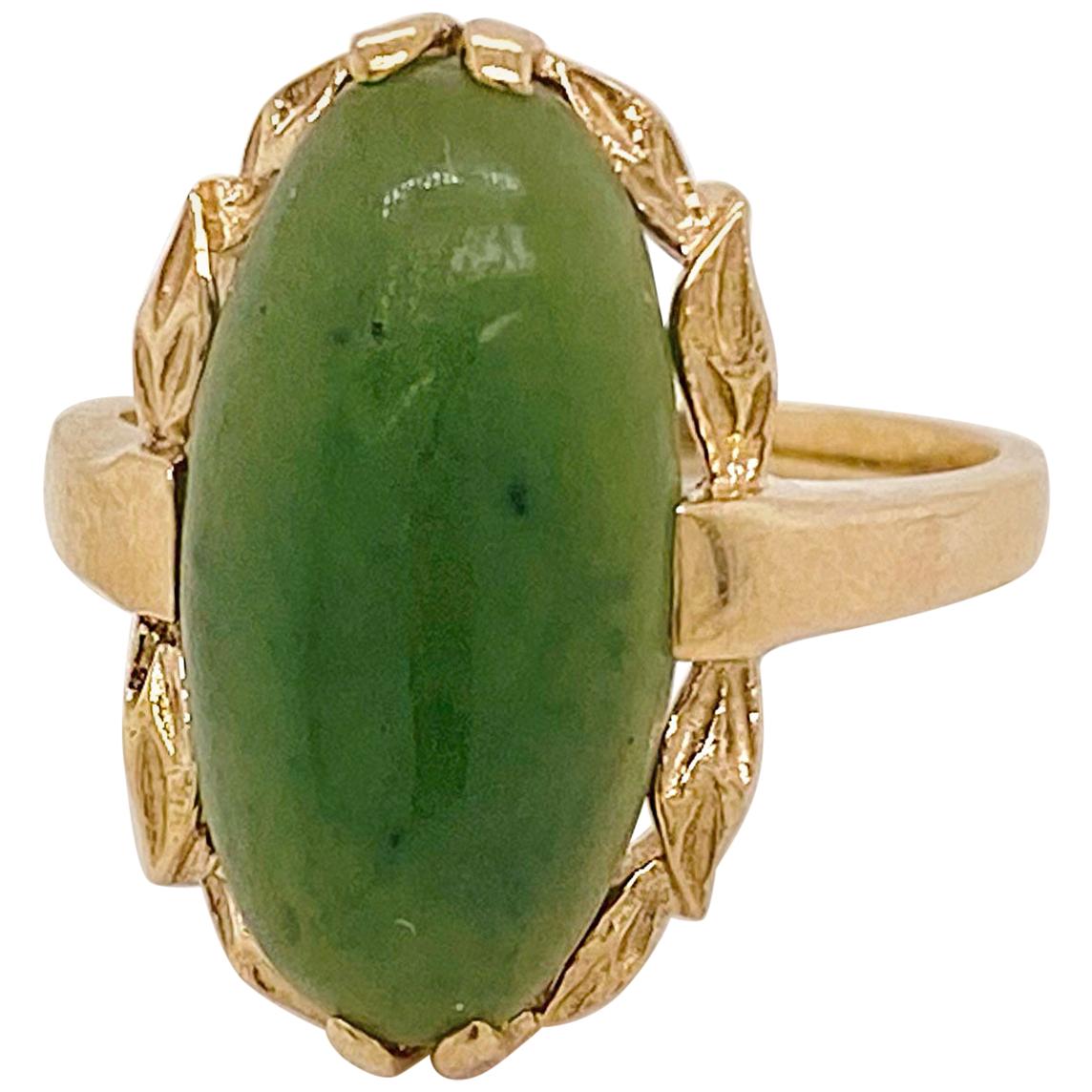 1935 Jade Ring, Genuine Nephrite Jade 6 carats set in 10K Yellow Gold