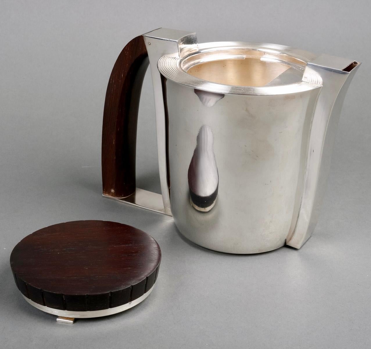 1935 Jean E Puiforcat Art Deco Modernist Tea Coffee Set Sterling Silver Rosewood 4