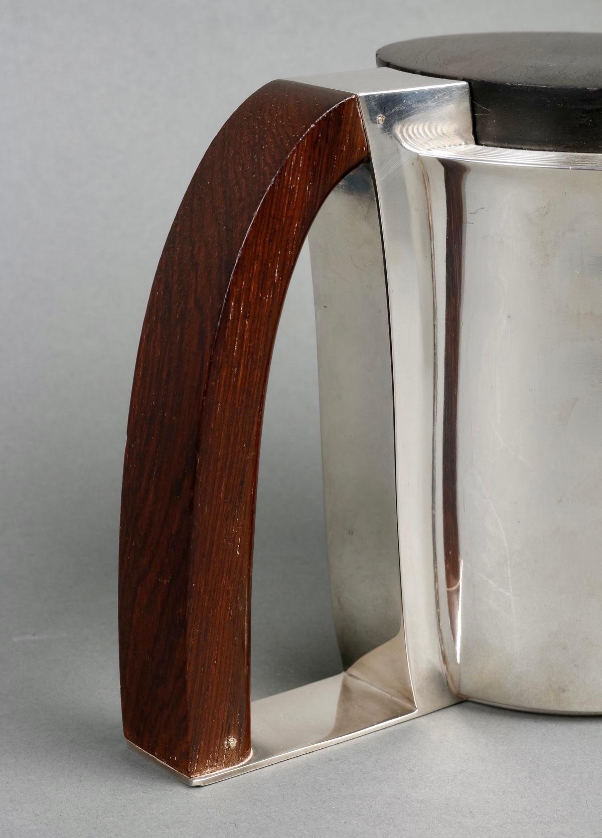 1935 Jean E Puiforcat Art Deco Modernist Tea Coffee Set Sterling Silver Rosewood 5