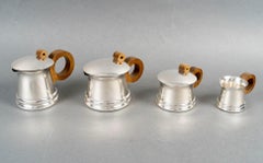 1935 Jean E Puiforcat Art Deco Modernist Tea Coffee Set Sterling Silver Rosewood