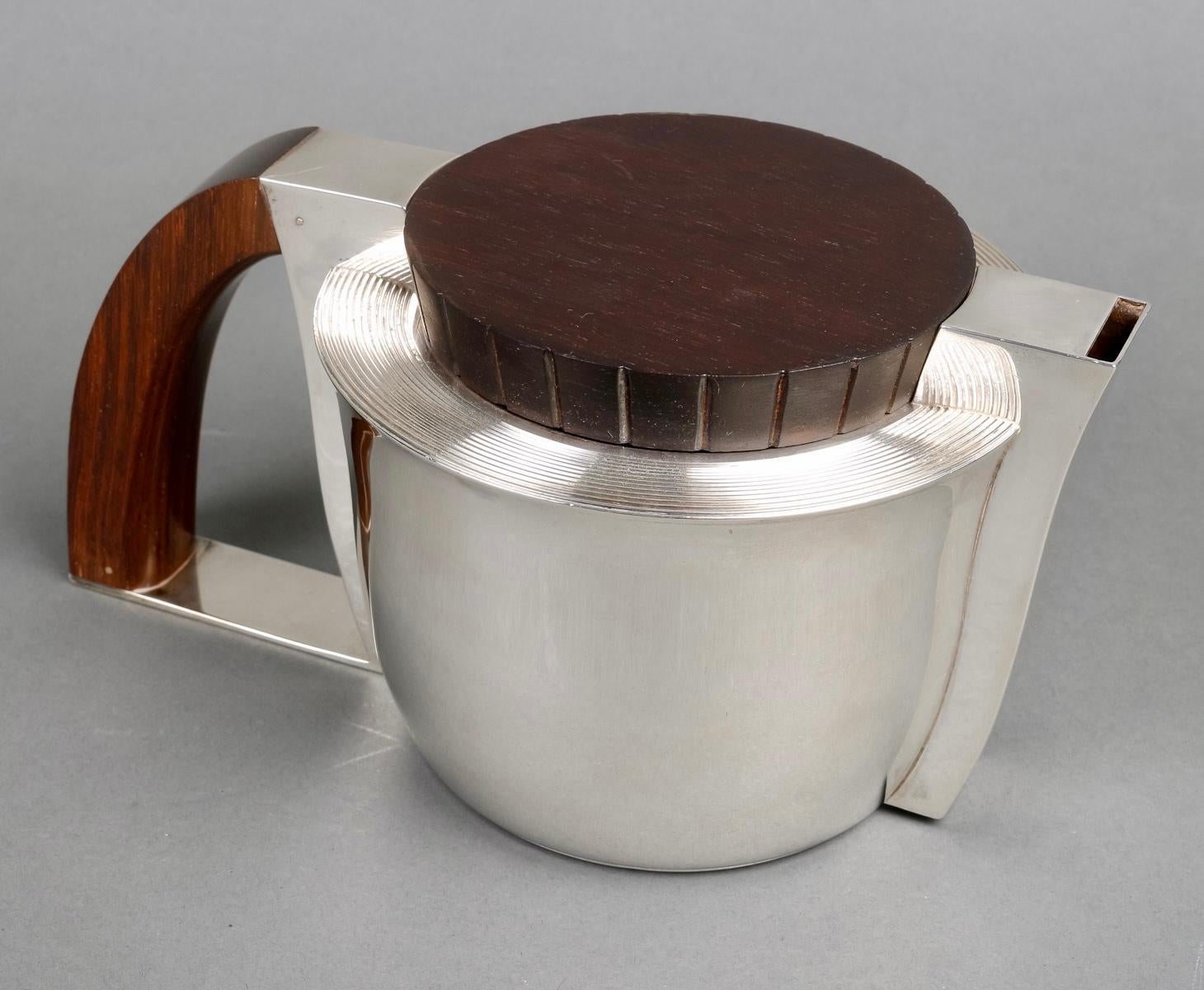 1935 Jean E Puiforcat Art Deco Modernist Tea Coffee Set Sterling Silver Rosewood 1