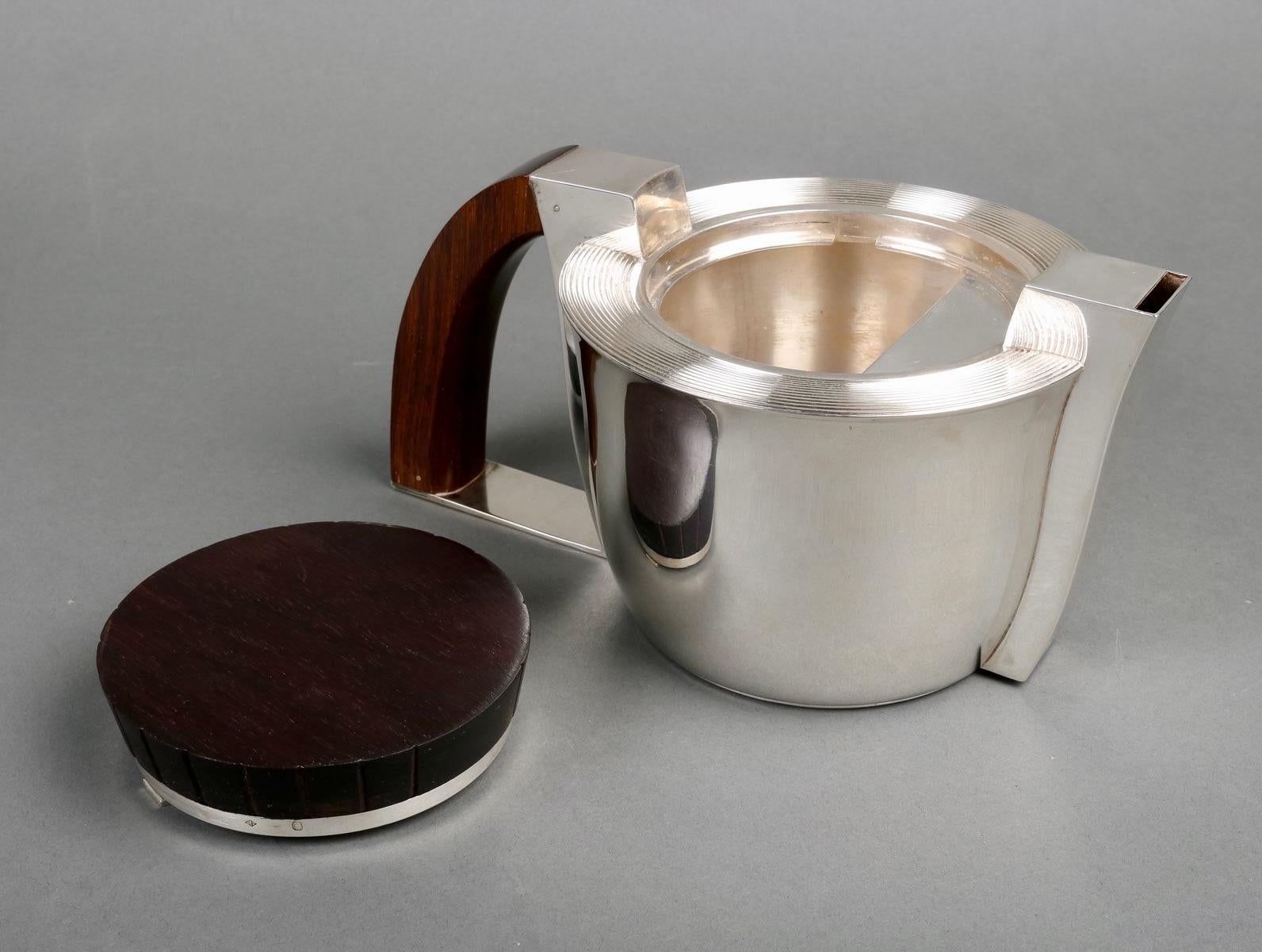 1935 Jean E Puiforcat Art Deco Modernist Tea Coffee Set Sterling Silver Rosewood 2