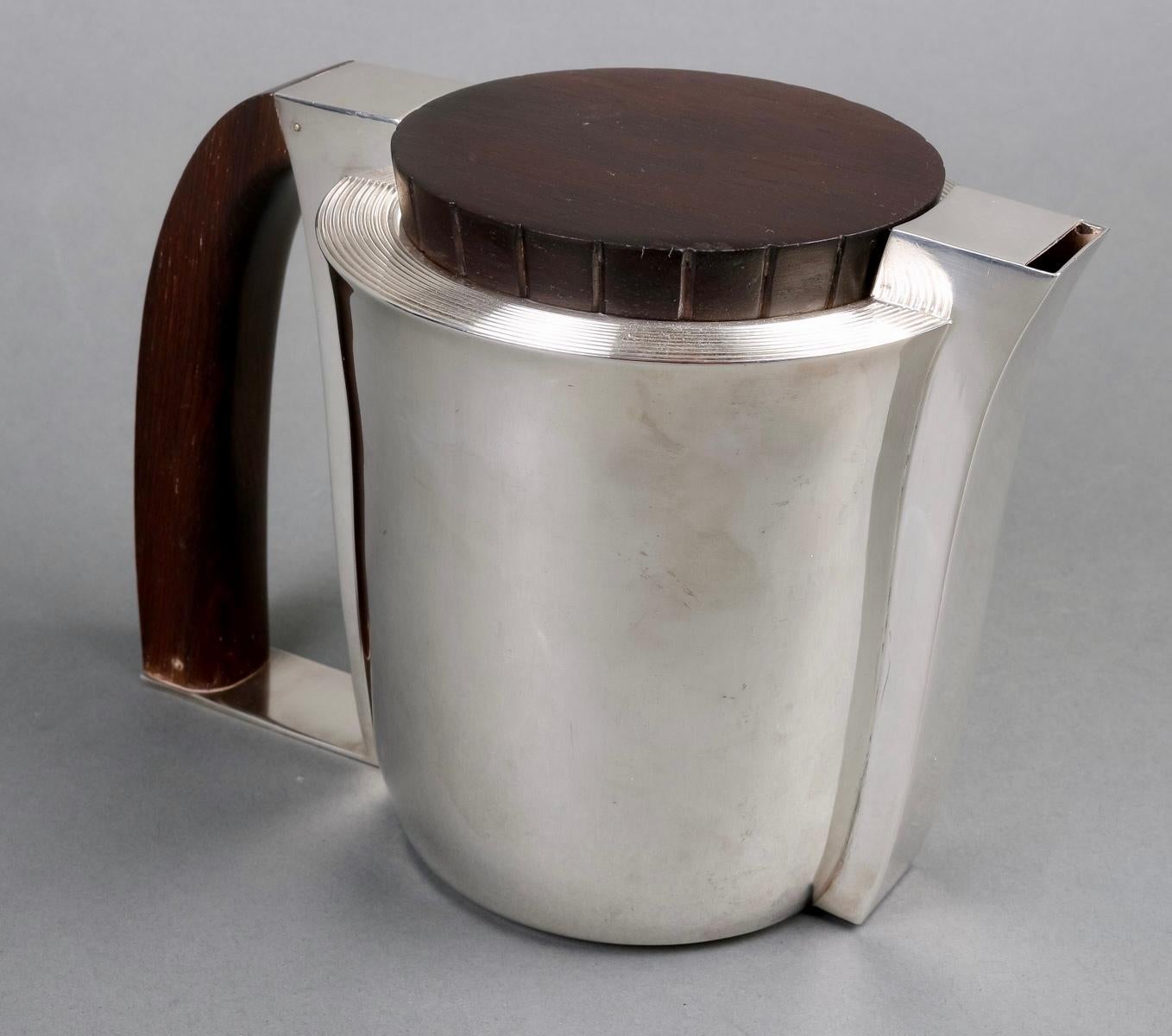 1935 Jean E Puiforcat Art Deco Modernist Tea Coffee Set Sterling Silver Rosewood 3