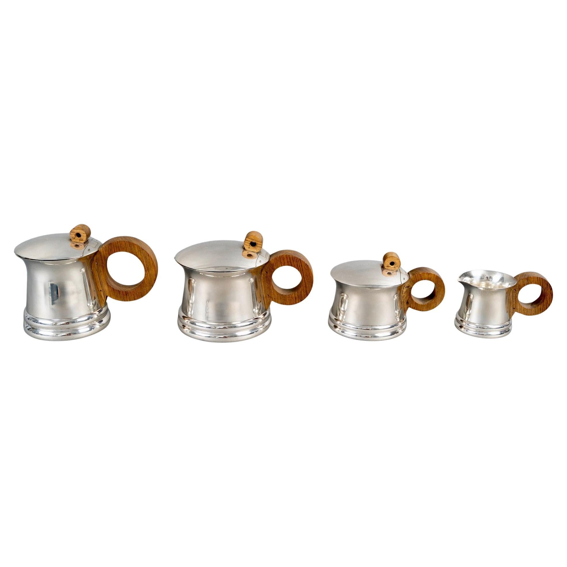 1935 Jean E Puiforcat Art Deco Modernistisches Tee-Couchtisch-Set aus Sterlingsilber und Palisanderholz