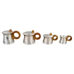 1935 Jean E Puiforcat Art Deco Modernistisches Tee-Couchtisch-Set aus Sterlingsilber und Palisanderholz