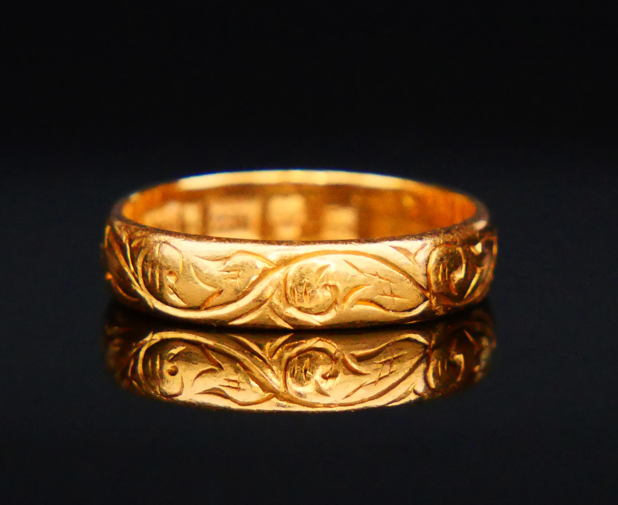 Art Deco 1935 Nordic Wedding Ring solid 23K Gold Ø 5.25 US / 3.3 gr