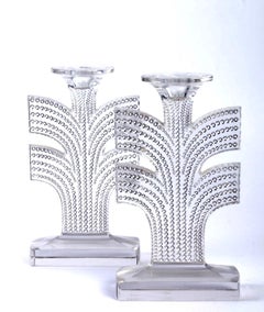 1935 Rene Lalique Pair Candleholders Candlesticks Tokyo Clear Glass