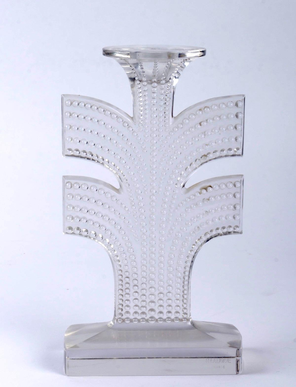 Art Deco 1935 Rene Lalique Pair Candleholders Candlesticks Tokyo Clear Glass