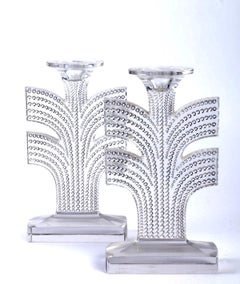 1935 Rene Lalique Pair of Tokyo Candleholders Clear Glass