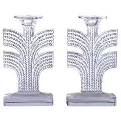 1935 Rene Lalique Pair of Tokyo Candleholders Clear Glass