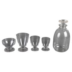 1935 René Lalique, Tafelgeschirr Gläser Dekanter Boules Glas, 34 Pieces