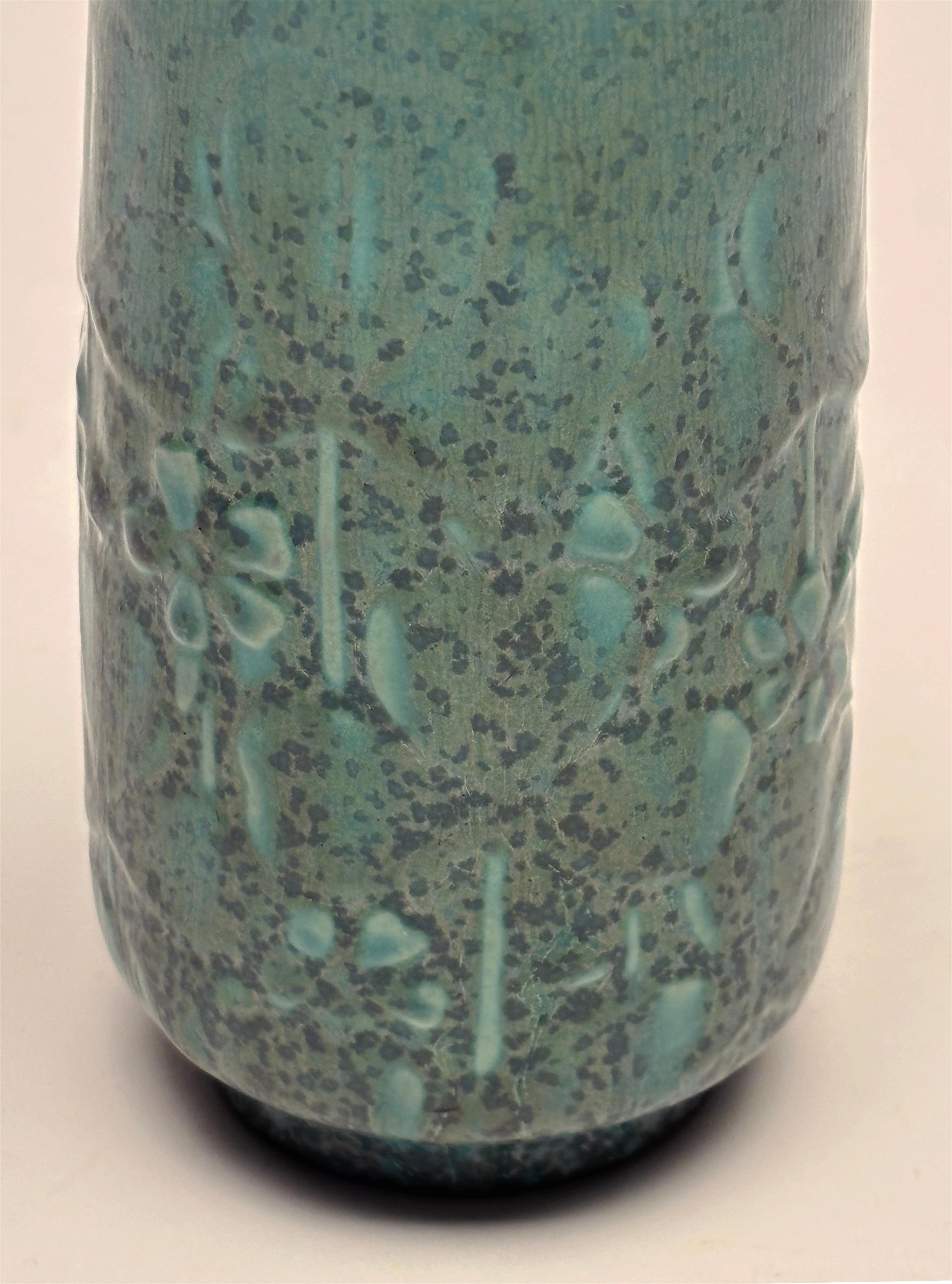 1935 Rookwood Blue/Teal Green Matte Glazed Vase With Well-Formed Floral Relief For Sale 3