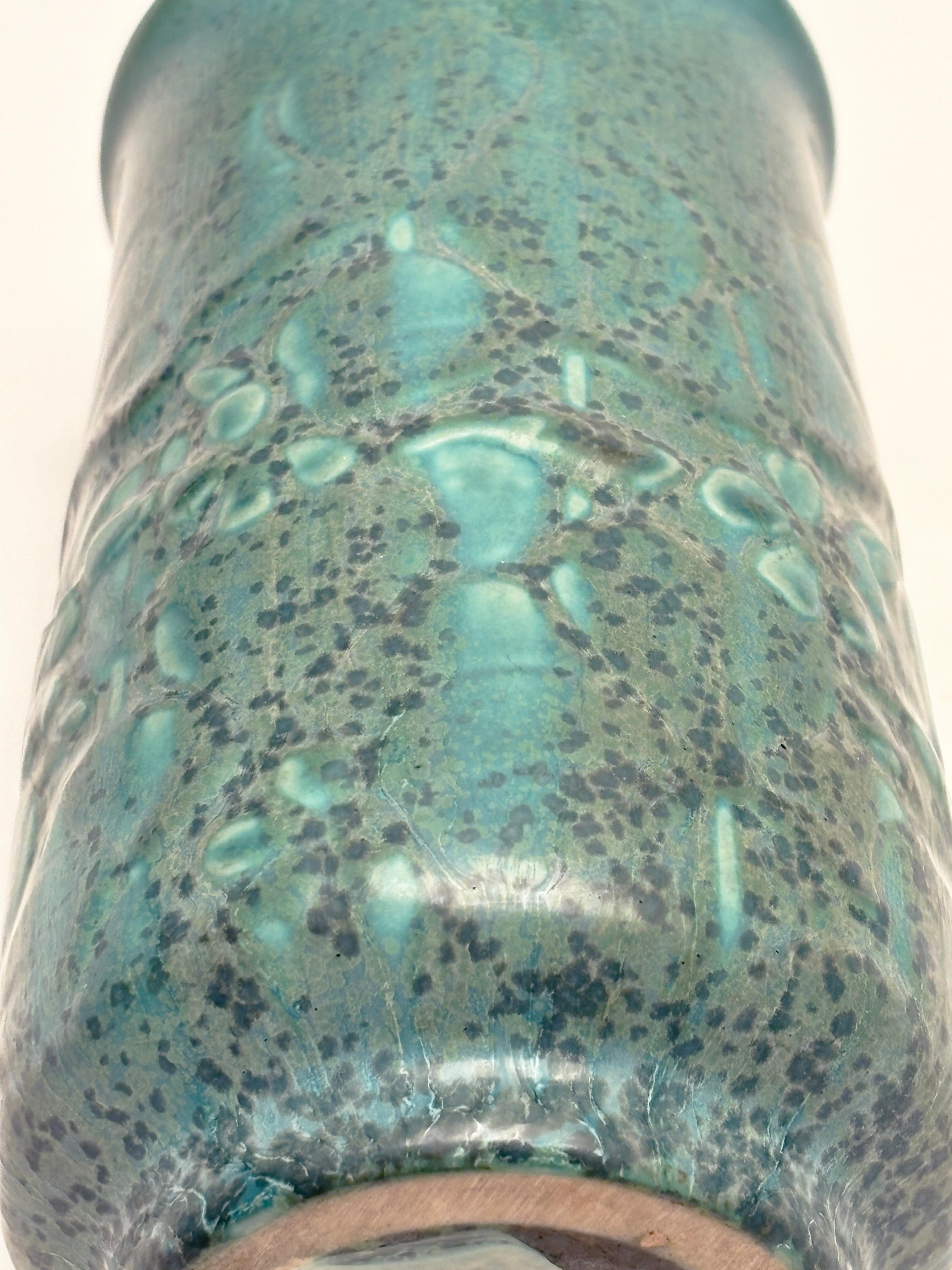 1935 Rookwood Blue/Teal Green Matte Glazed Vase With Well-Formed Floral Relief For Sale 4