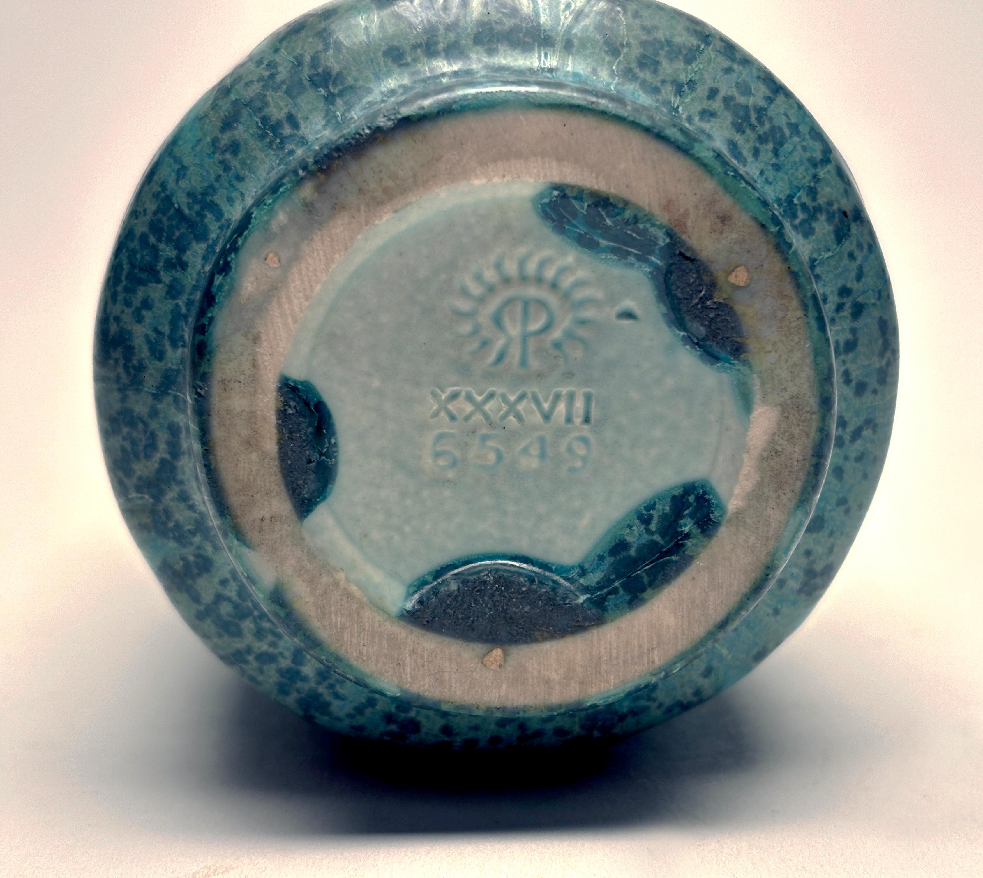 20th Century 1935 Rookwood Blue/Teal Green Matte Glazed Vase With Well-Formed Floral Relief For Sale