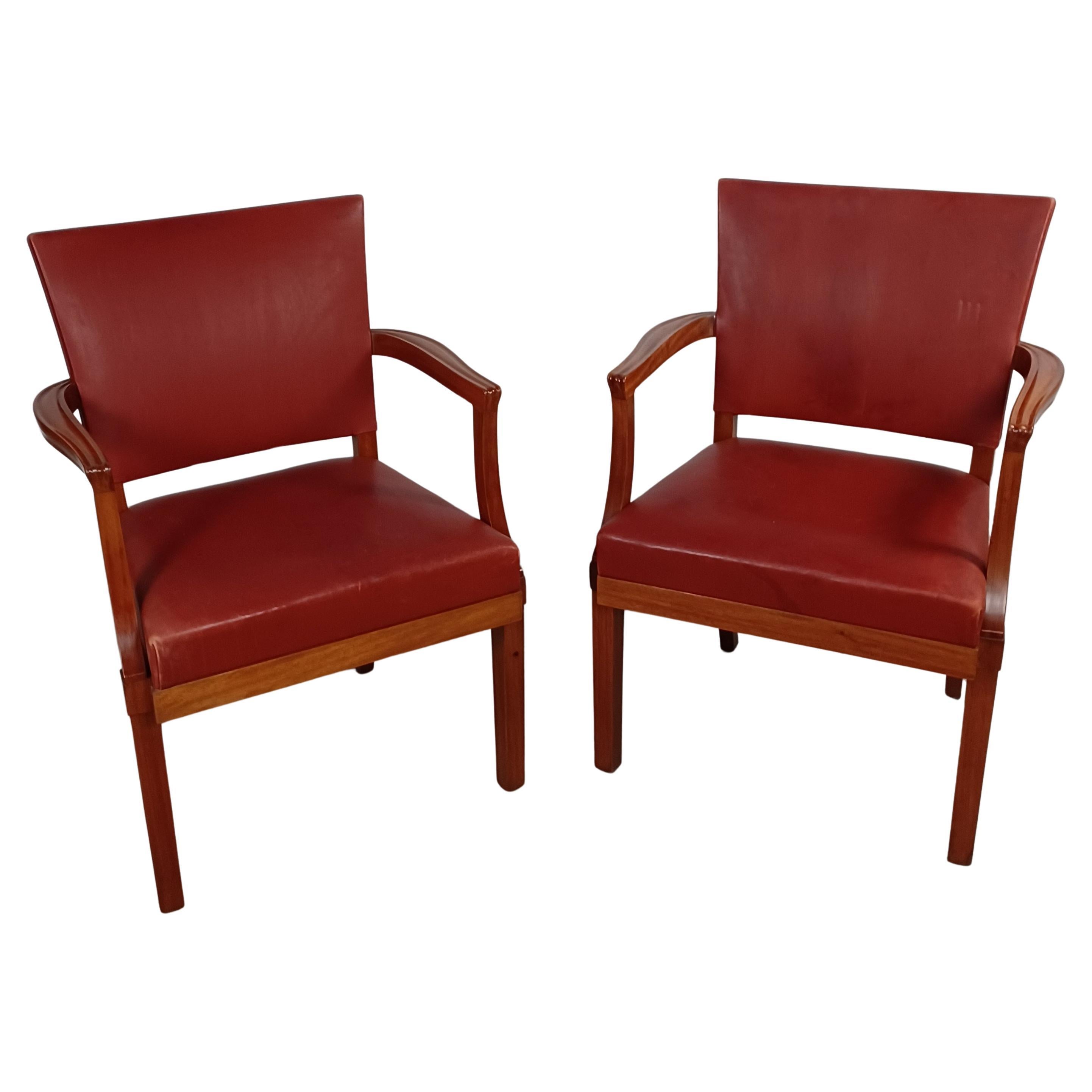 1935 Set aus zwei restaurierten Kaare Klint Barcelona-Stühlen oder Der rote Stuhl von Rud Rasmussen