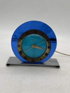 1935 Telechron Art Deco Electric Clock with Blue Glass