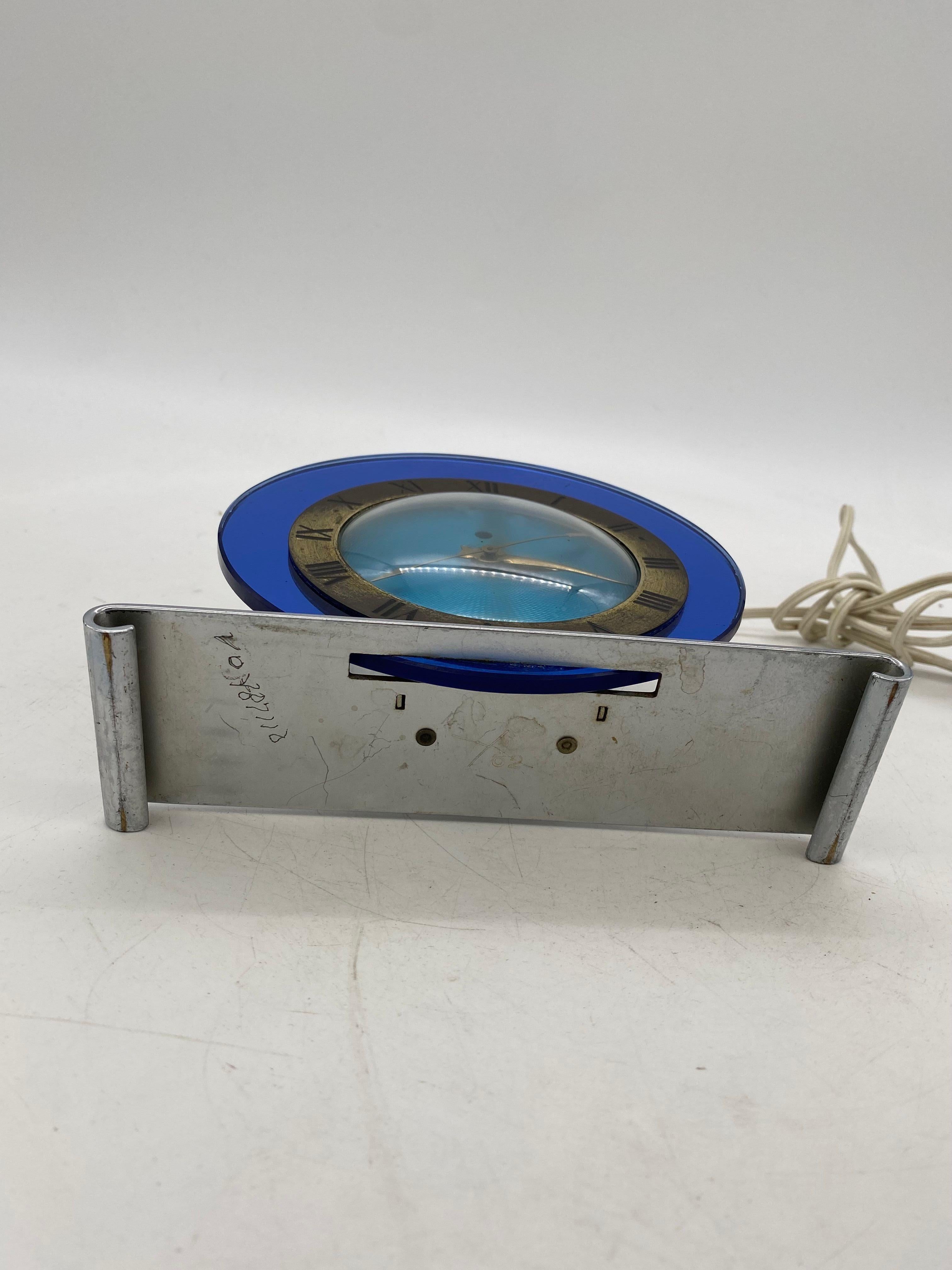 Mid-20th Century 1935 Telechron Art Deco Electric Clock with Blue Glass