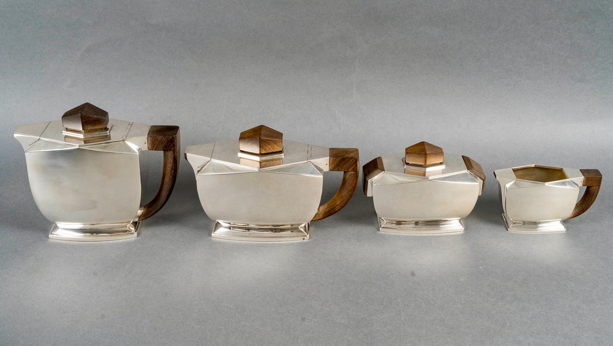 1935 Tetard Frères - Servizio da tè e caffè in argento e palissandro in vendita 3