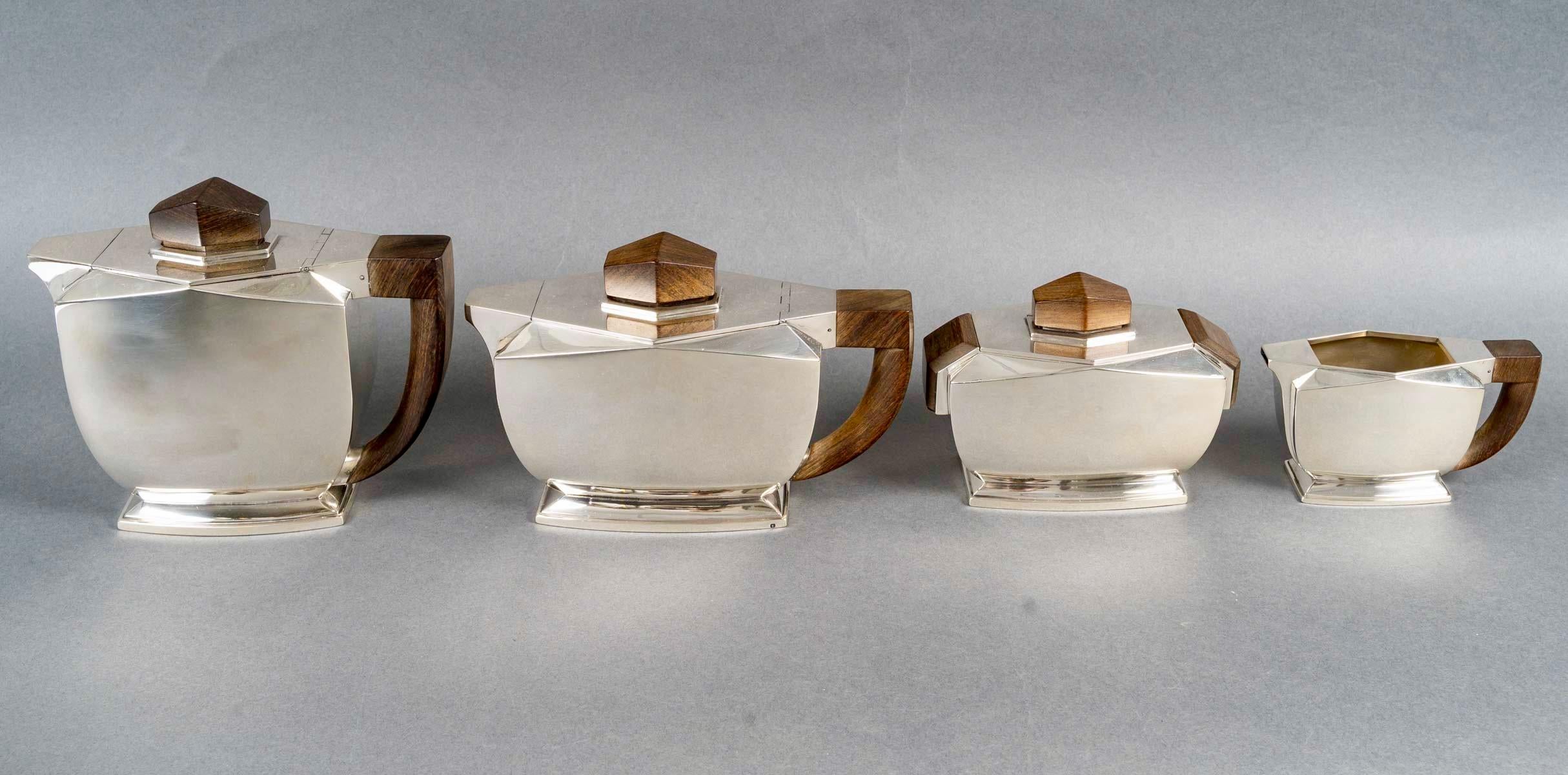 1935 Tetard Frères - Servizio da tè e caffè in argento e palissandro in vendita 4