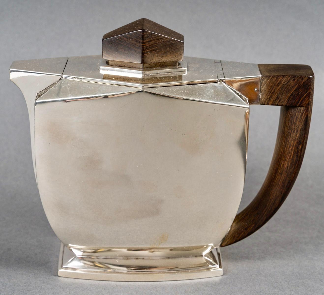 1935 Tetard Frères - Servizio da tè e caffè in argento e palissandro in vendita 5