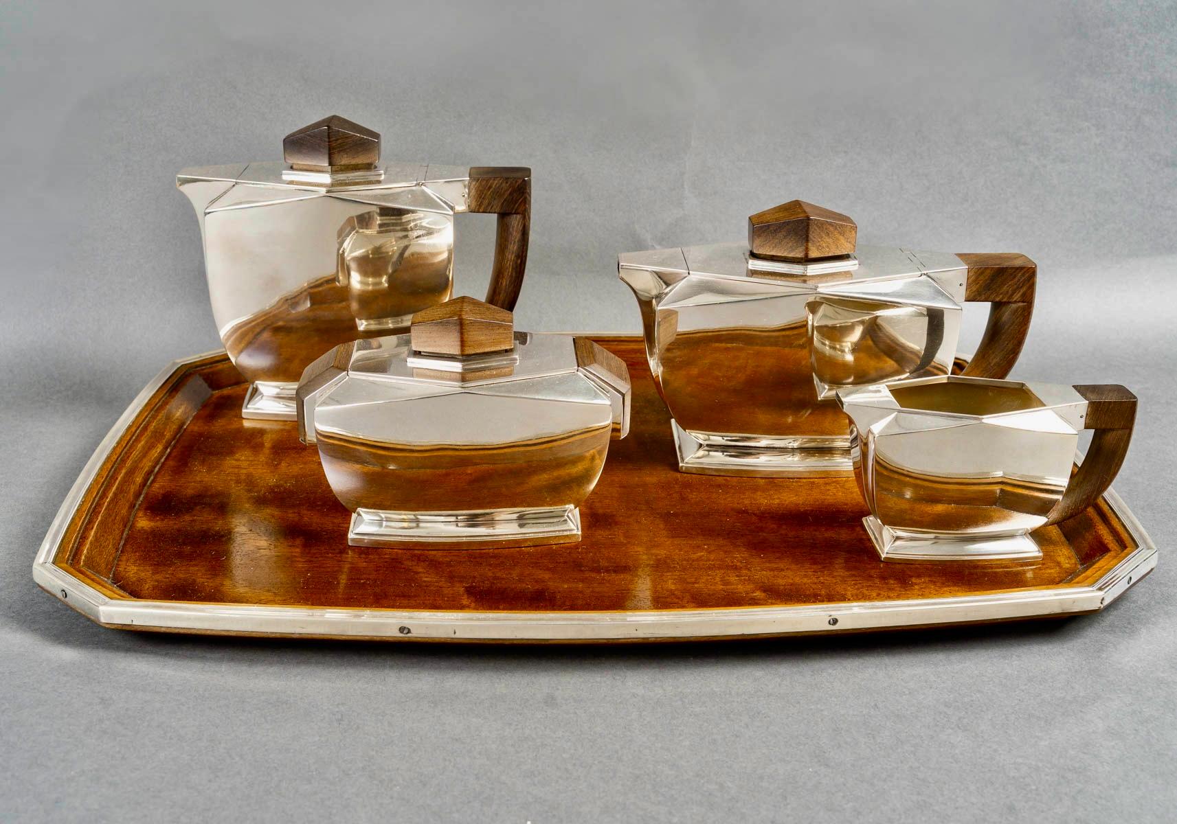 Francese 1935 Tetard Frères - Servizio da tè e caffè in argento e palissandro in vendita