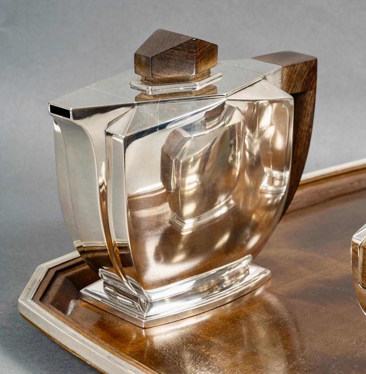Metà XX secolo 1935 Tetard Frères - Servizio da tè e caffè in argento e palissandro in vendita