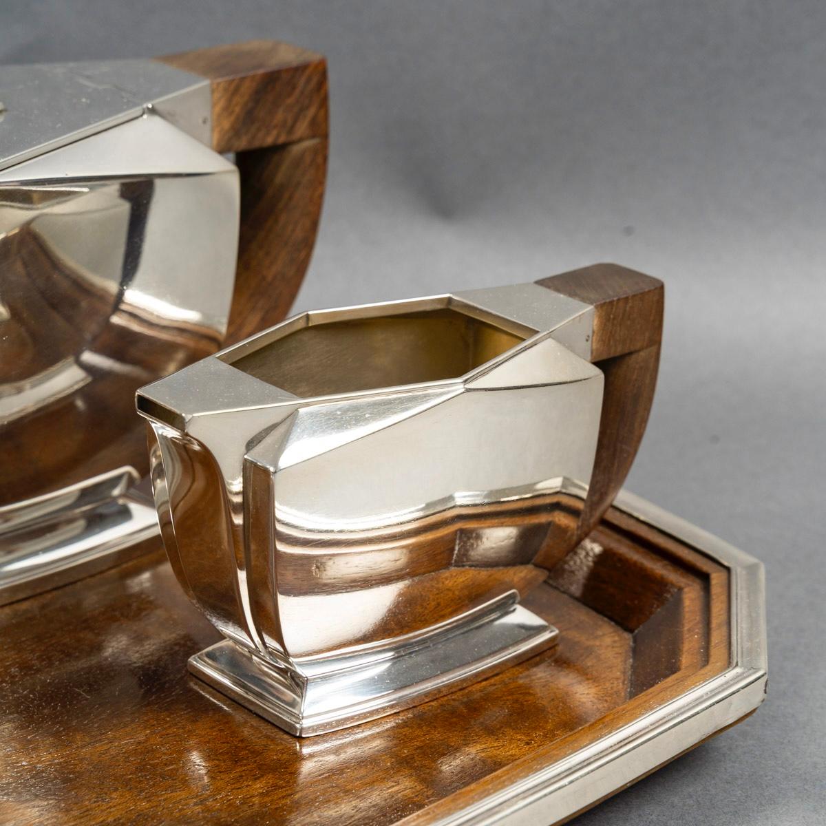 1935 Tetard Frères - Servizio da tè e caffè in argento e palissandro in vendita 2