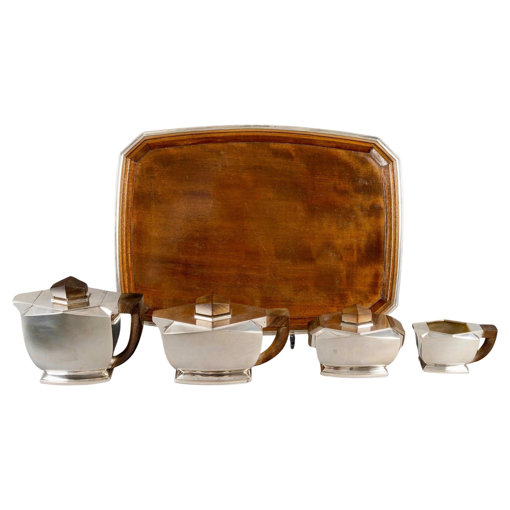 1935 Tetard Frères - Servizio da tè e caffè in argento e palissandro in vendita