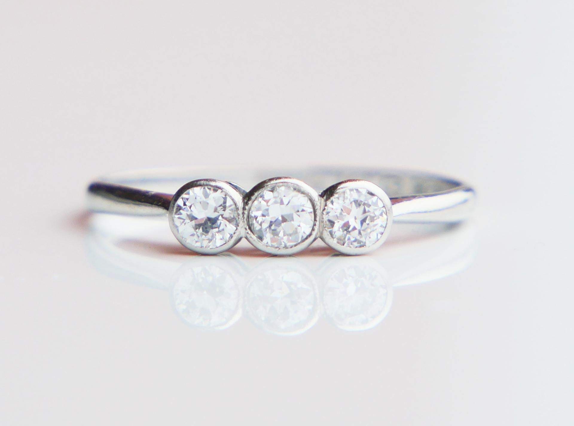 1935 Drei 0.45ctw Diamanten Ring massiv Platin Ø 6.5US / 1.8gr 6