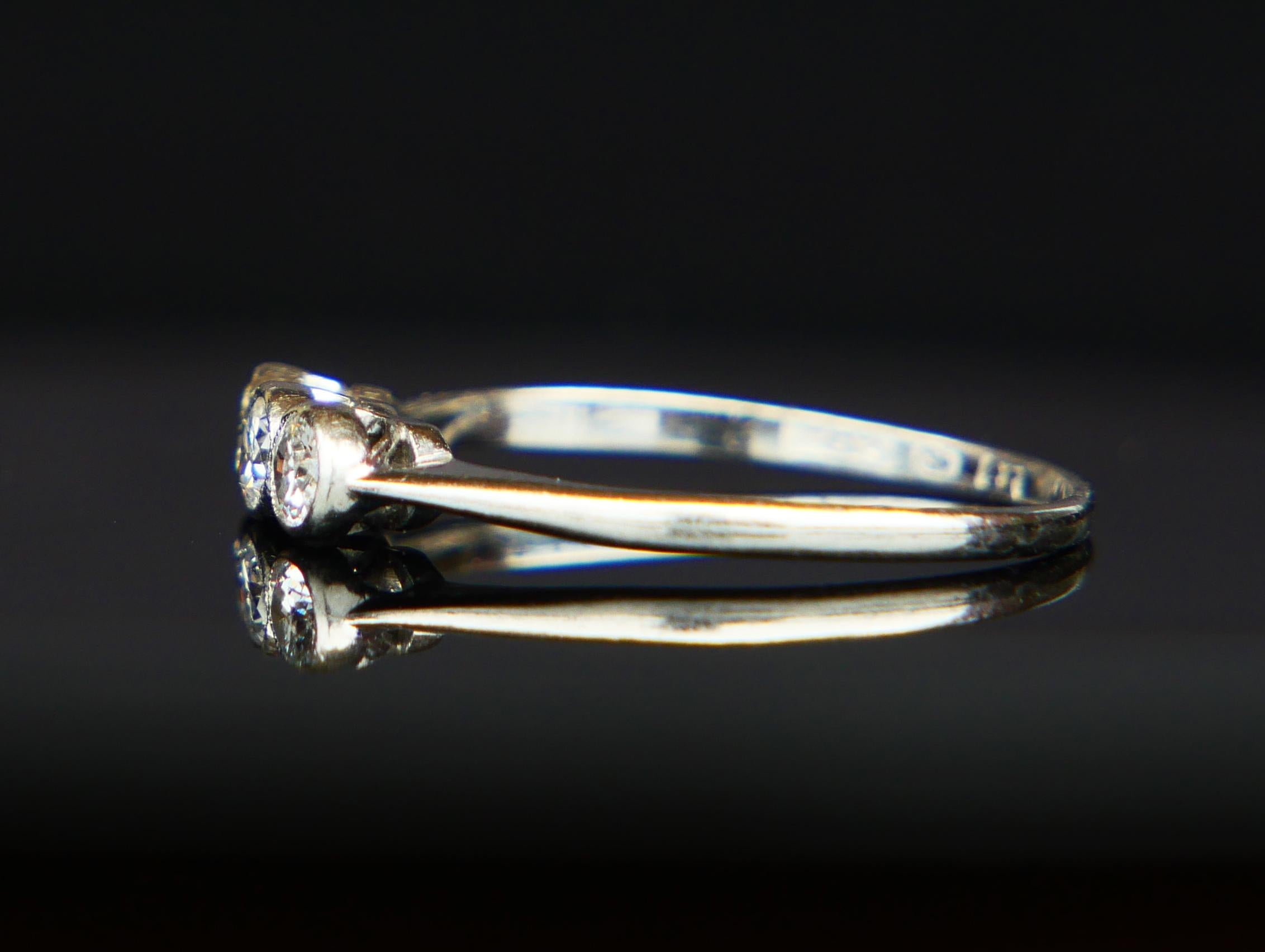 1935 Drei 0.45ctw Diamanten Ring massiv Platin Ø 6.5US / 1.8gr Damen