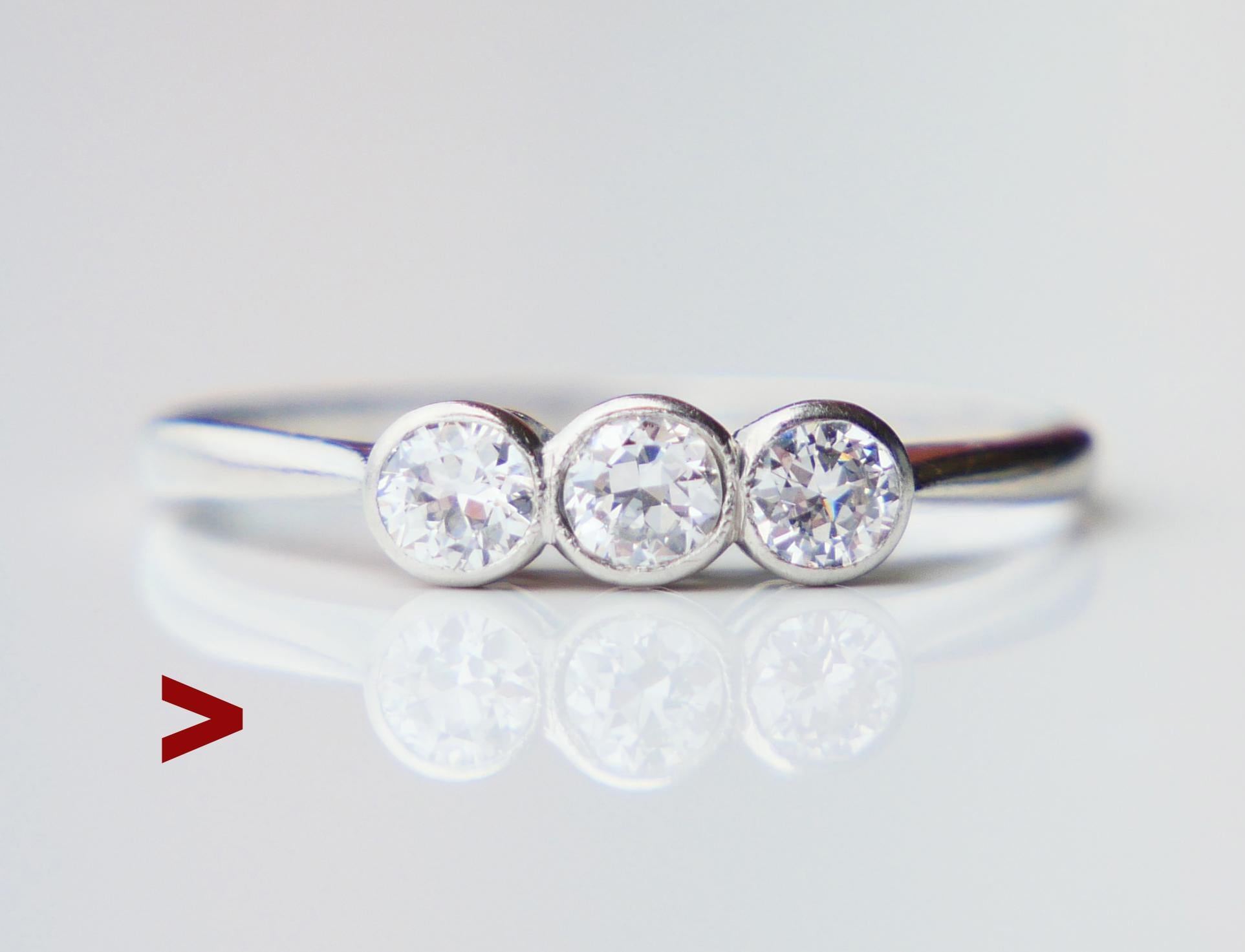 1935 Drei 0.45ctw Diamanten Ring massiv Platin Ø 6.5US / 1.8gr 1