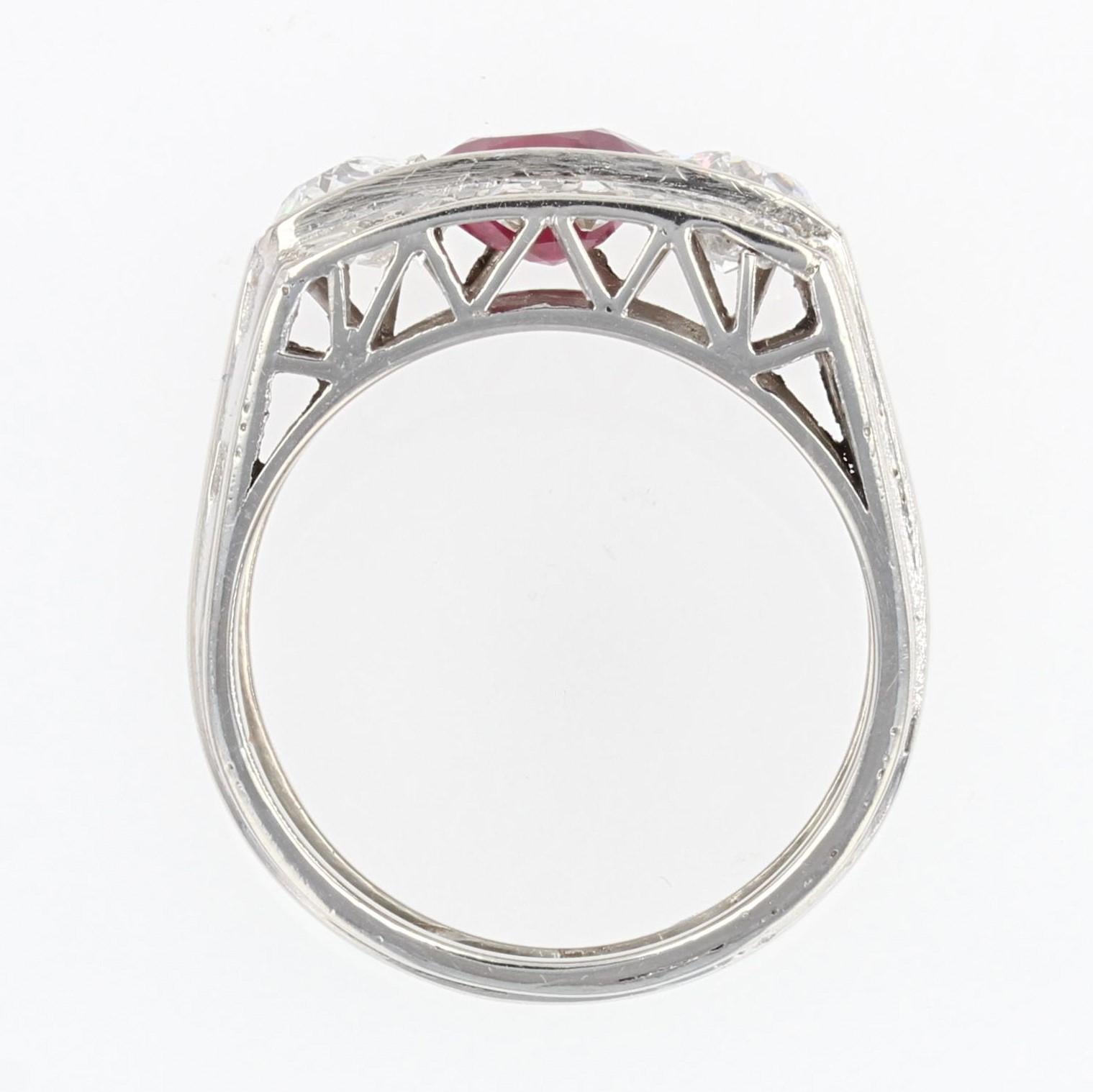 1935s Art Deco 1.40 Carat Ruby Diamonds Platinum Signet Ring 5