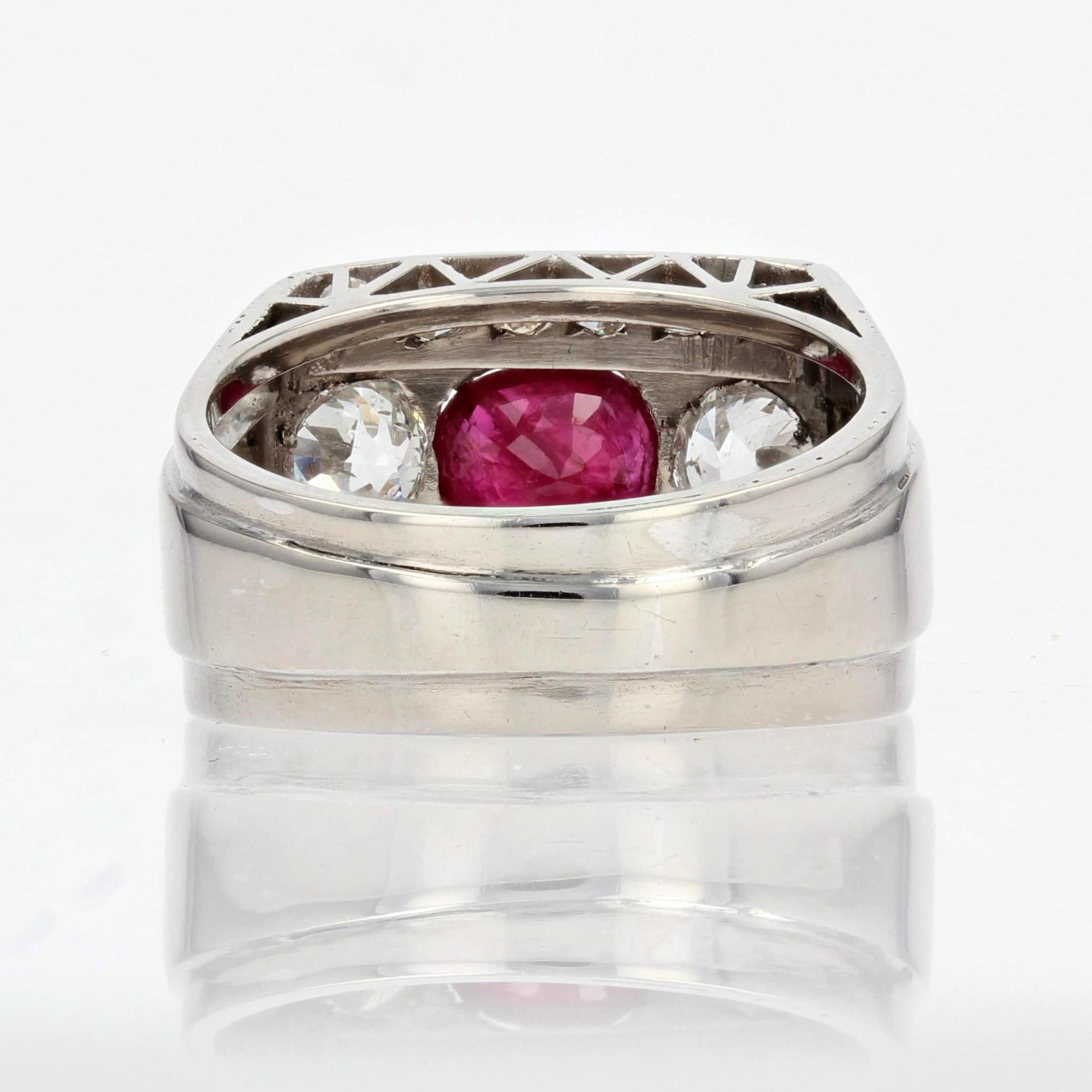 1935s Art Deco 1.40 Carat Ruby Diamonds Platinum Signet Ring 7