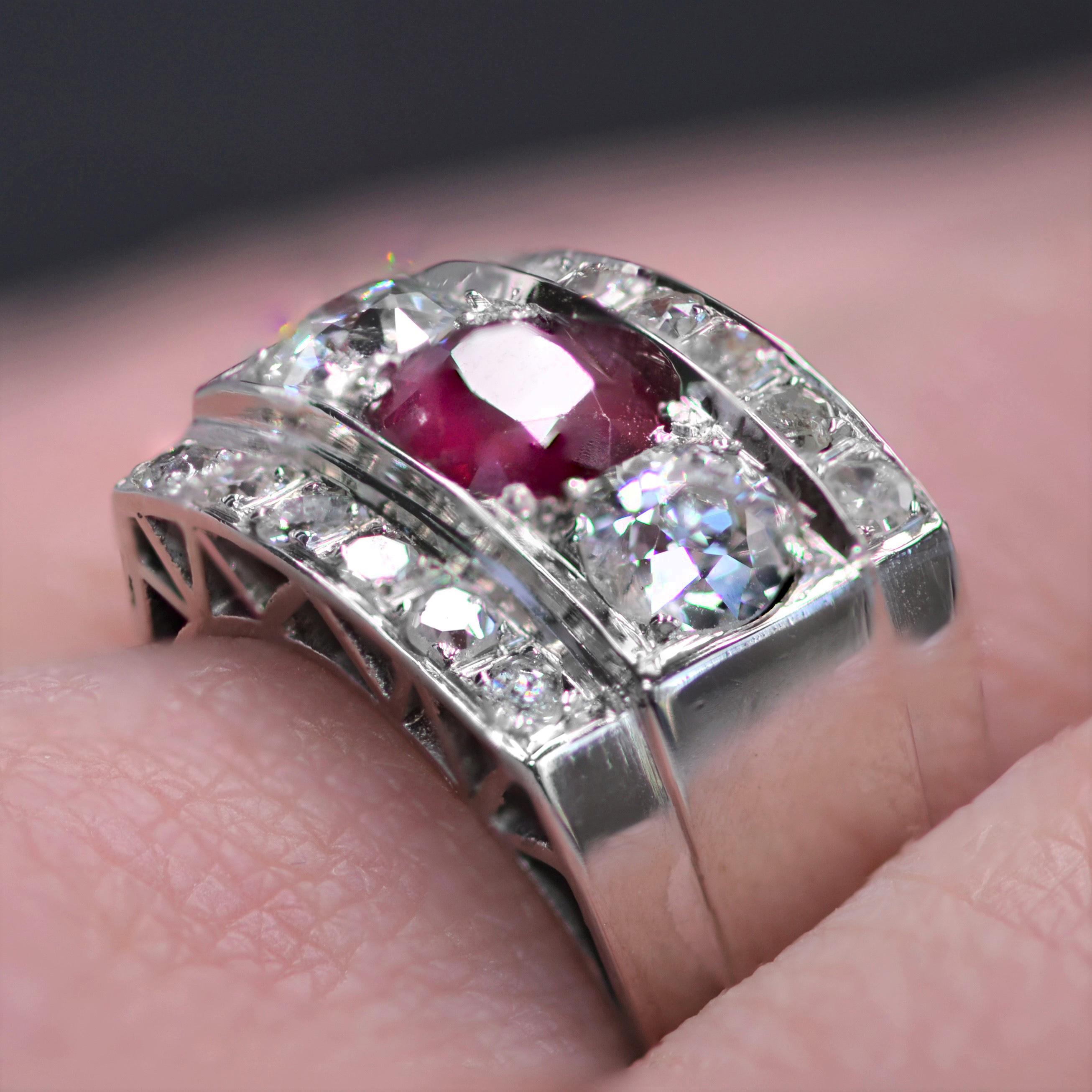 1935s Art Deco 1.40 Carat Ruby Diamonds Platinum Signet Ring 8