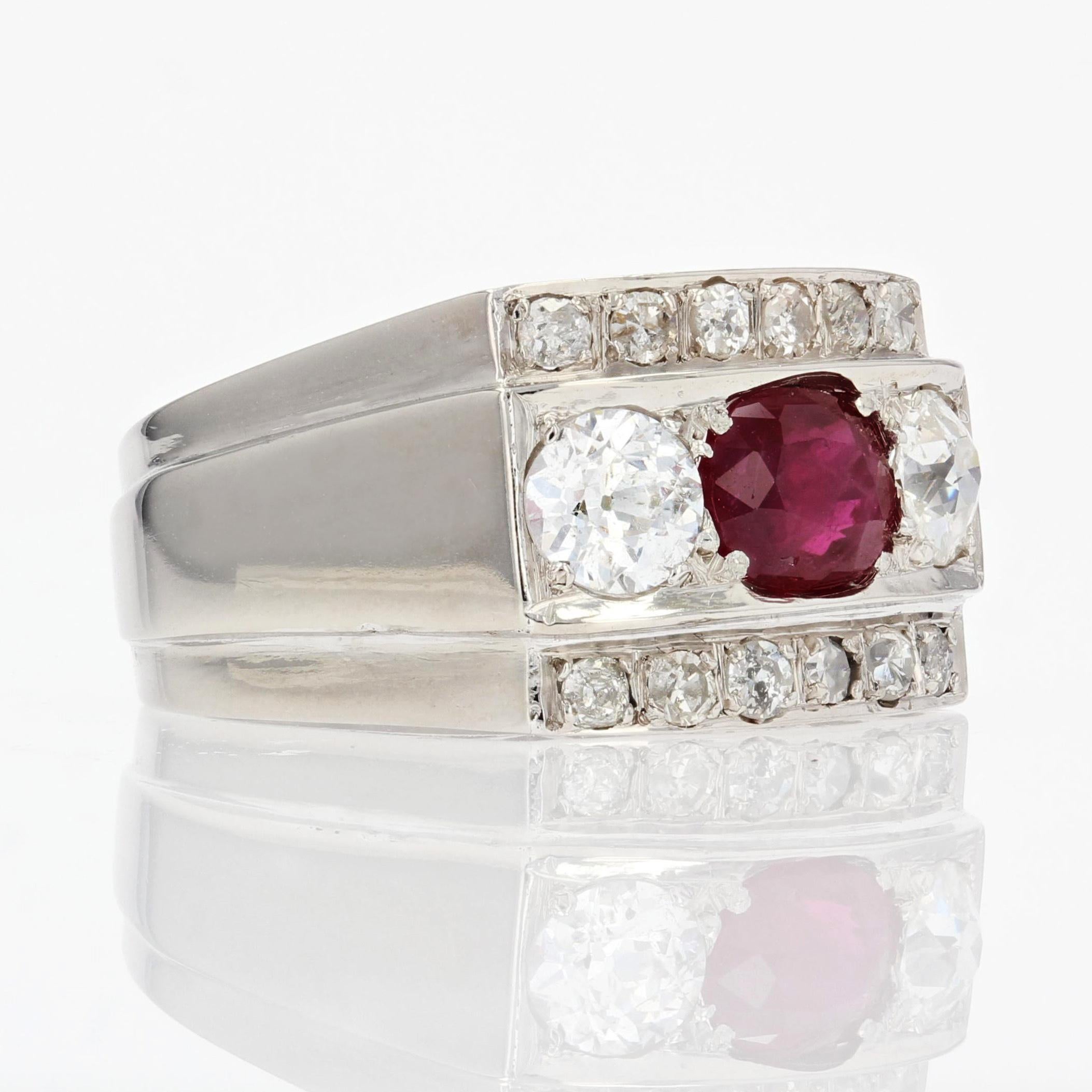 1935s Art Deco 1.40 Carat Ruby Diamonds Platinum Signet Ring 2