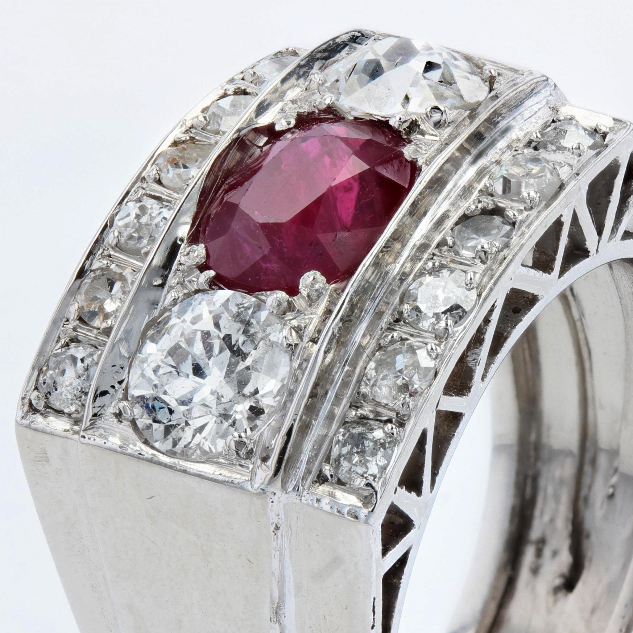 1935s Art Deco 1.40 Carat Ruby Diamonds Platinum Signet Ring 1