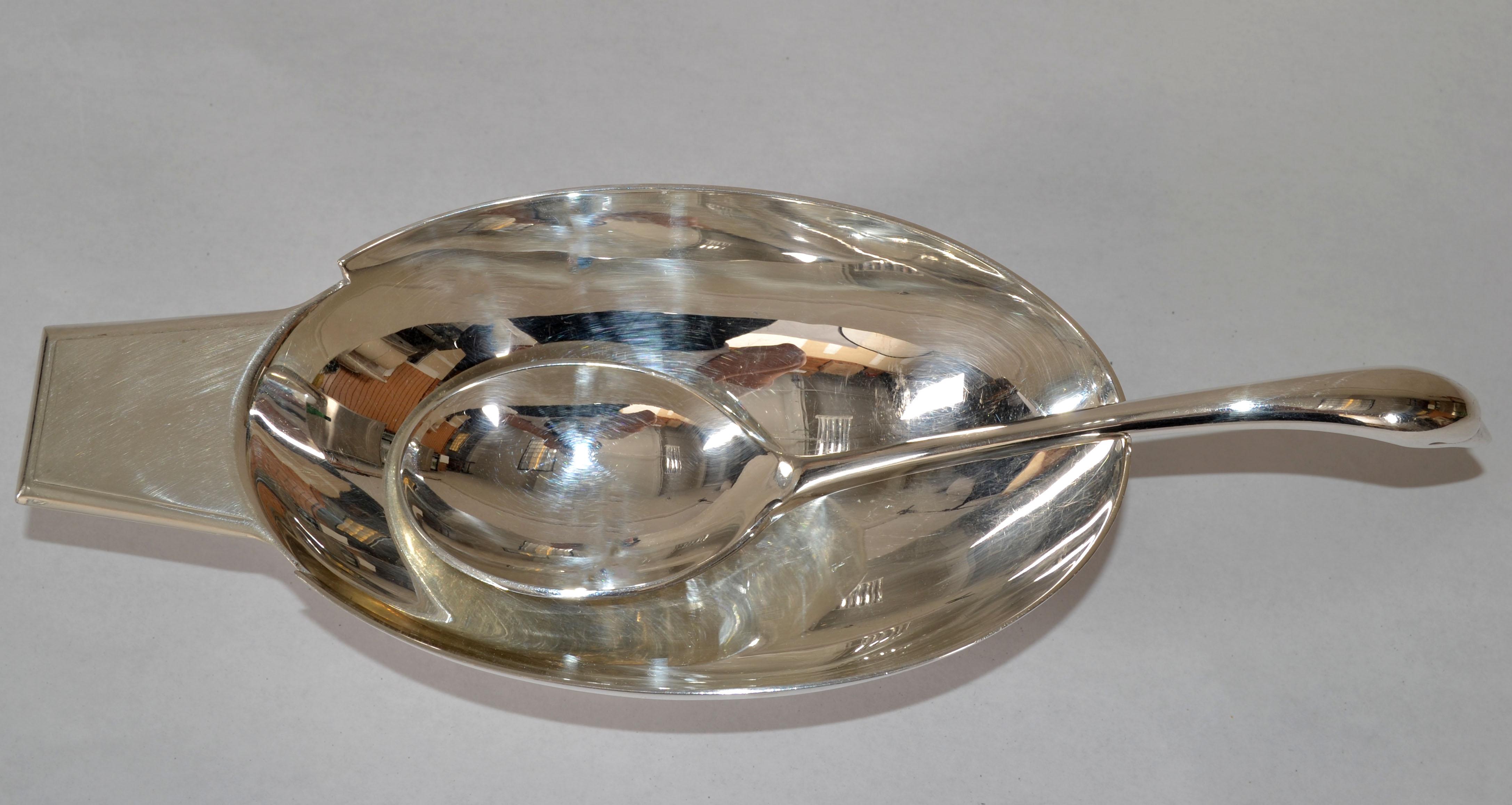 1935s Christofle France Gallia Silver Plate Sauceboat & Swan Ladle Art Deco For Sale 4