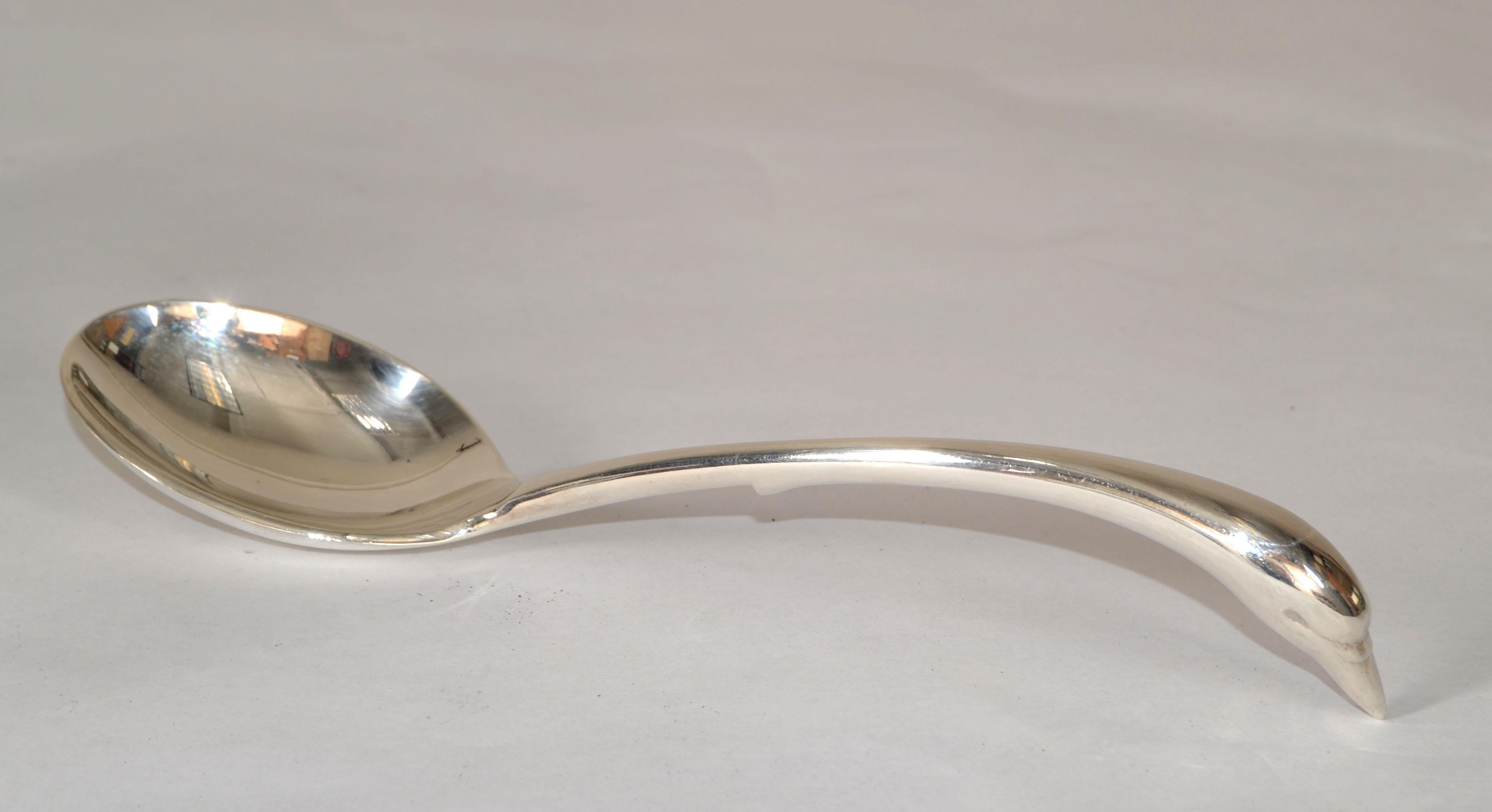 Hand-Crafted 1935s Christofle France Gallia Silver Plate Sauceboat & Swan Ladle Art Deco For Sale