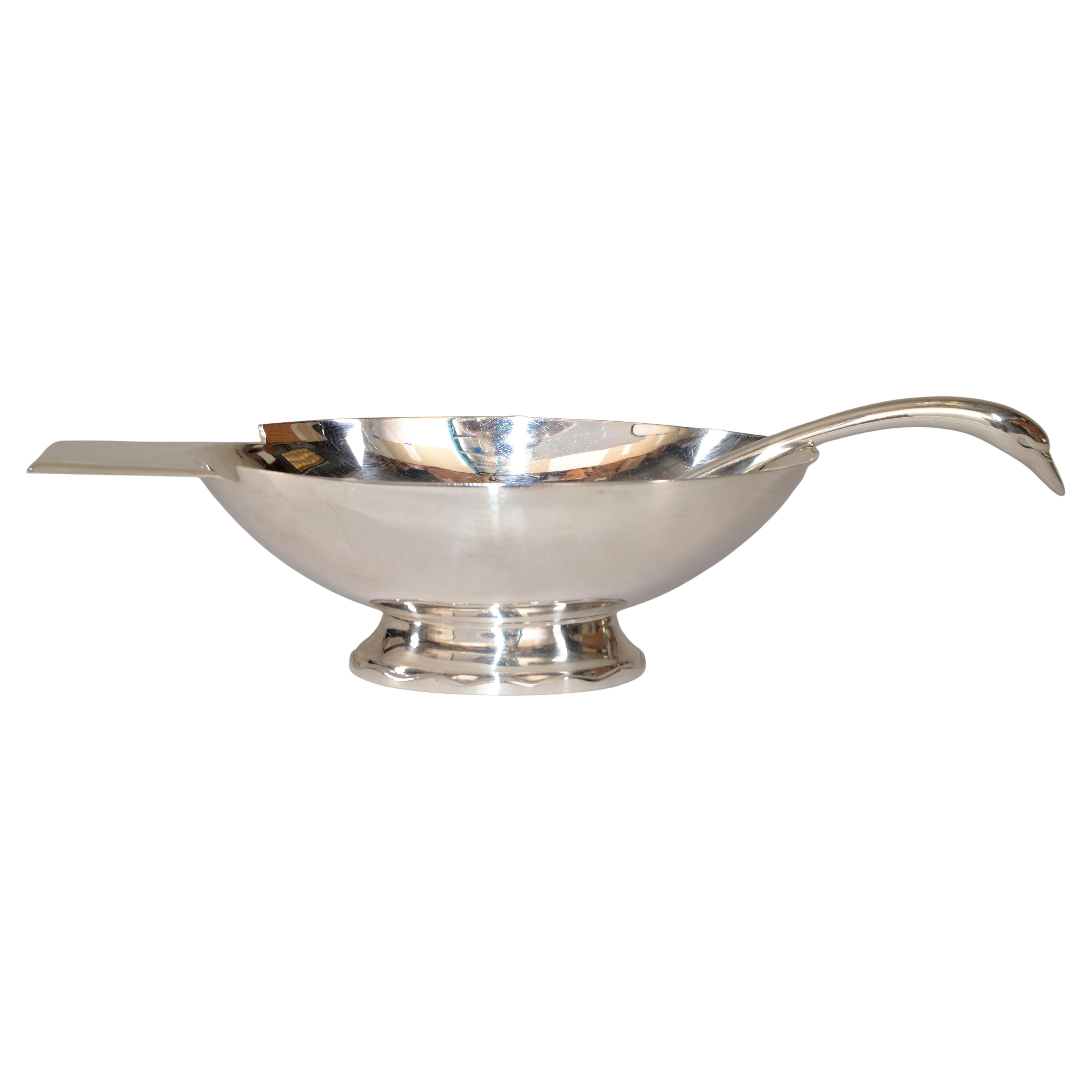1935s Christofle France Gallia Silver Plate Sauceboat & Swan Ladle Art Deco