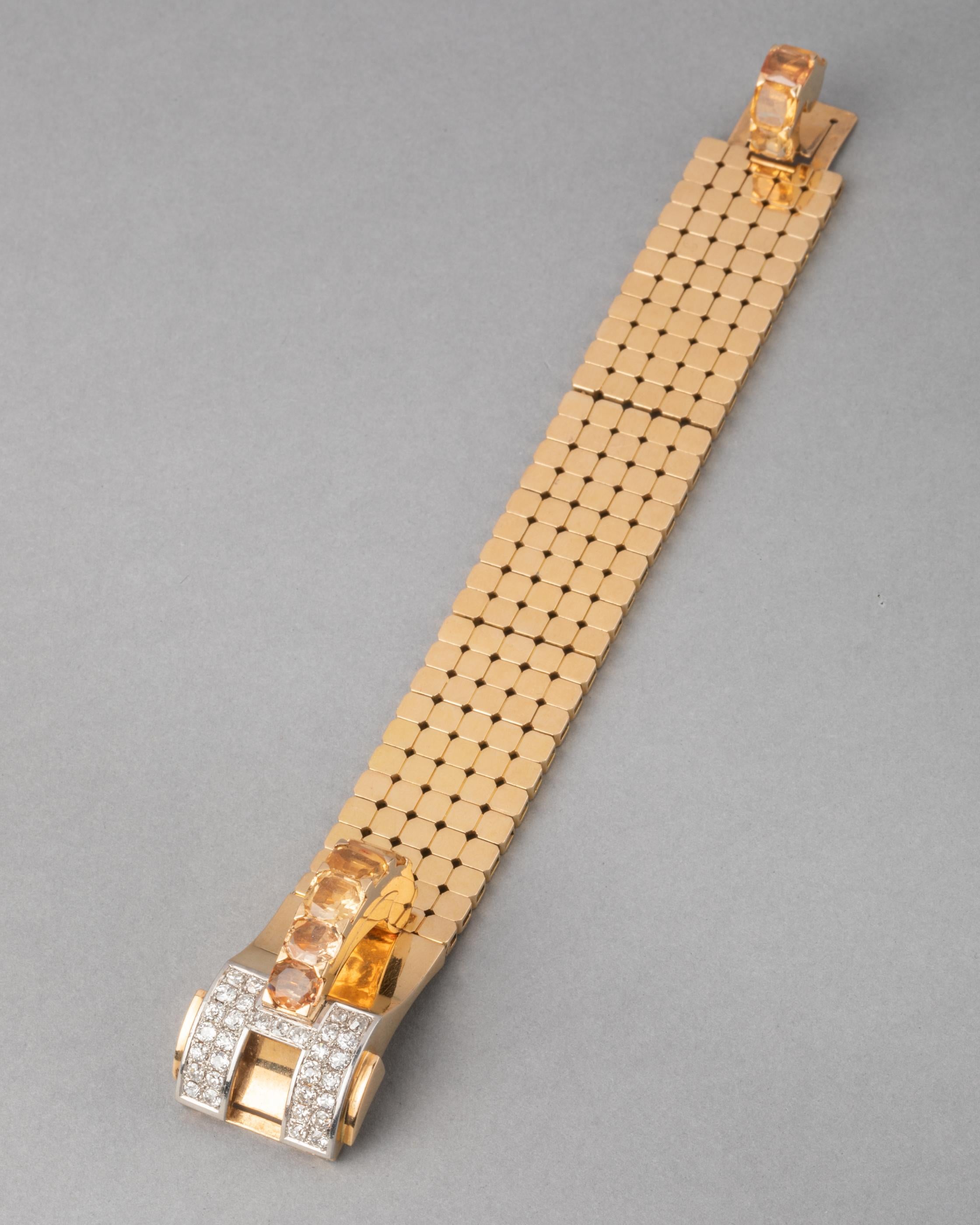 Women's 1935 Gold Diamonds and Citrines Bracelet For Sale