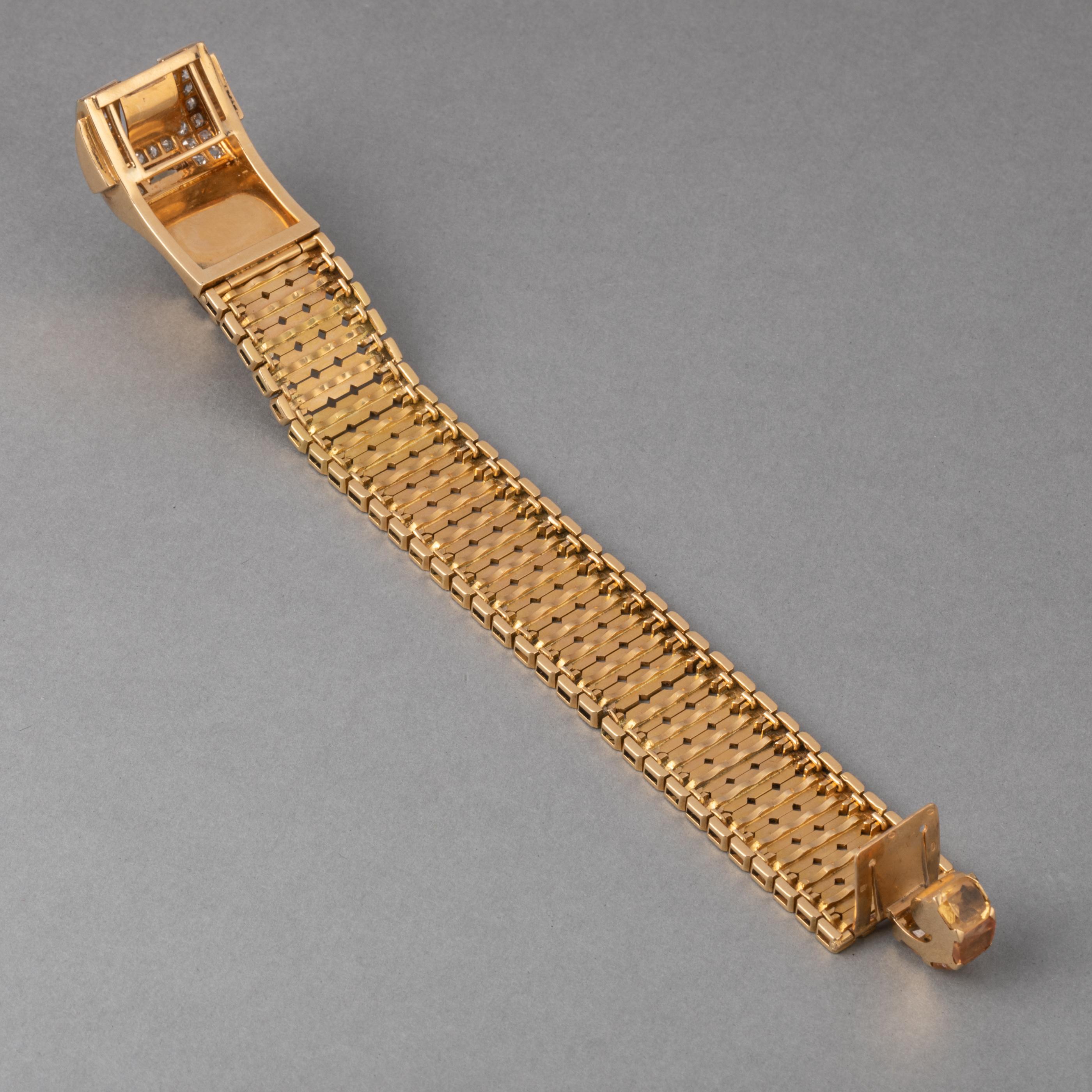 1935 Gold Diamonds and Citrines Bracelet For Sale 1