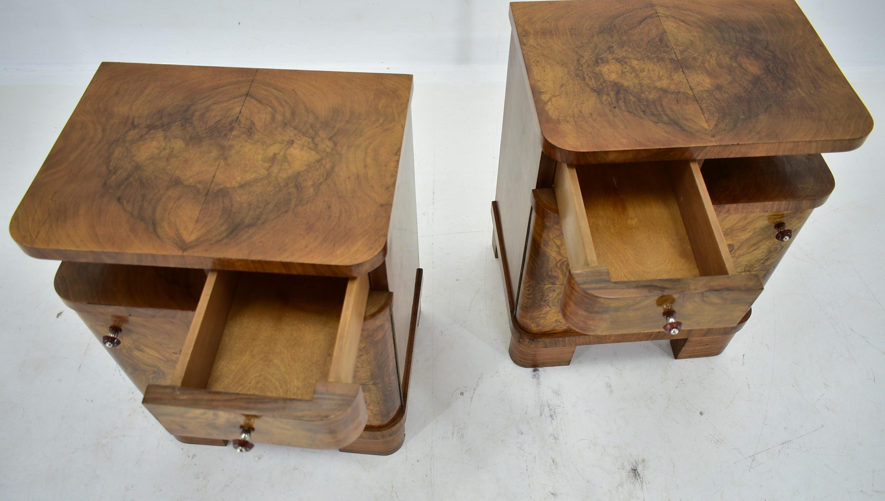 Wood 1935s Pair of Art Deco Bedside Tables, Czechoslovakia For Sale