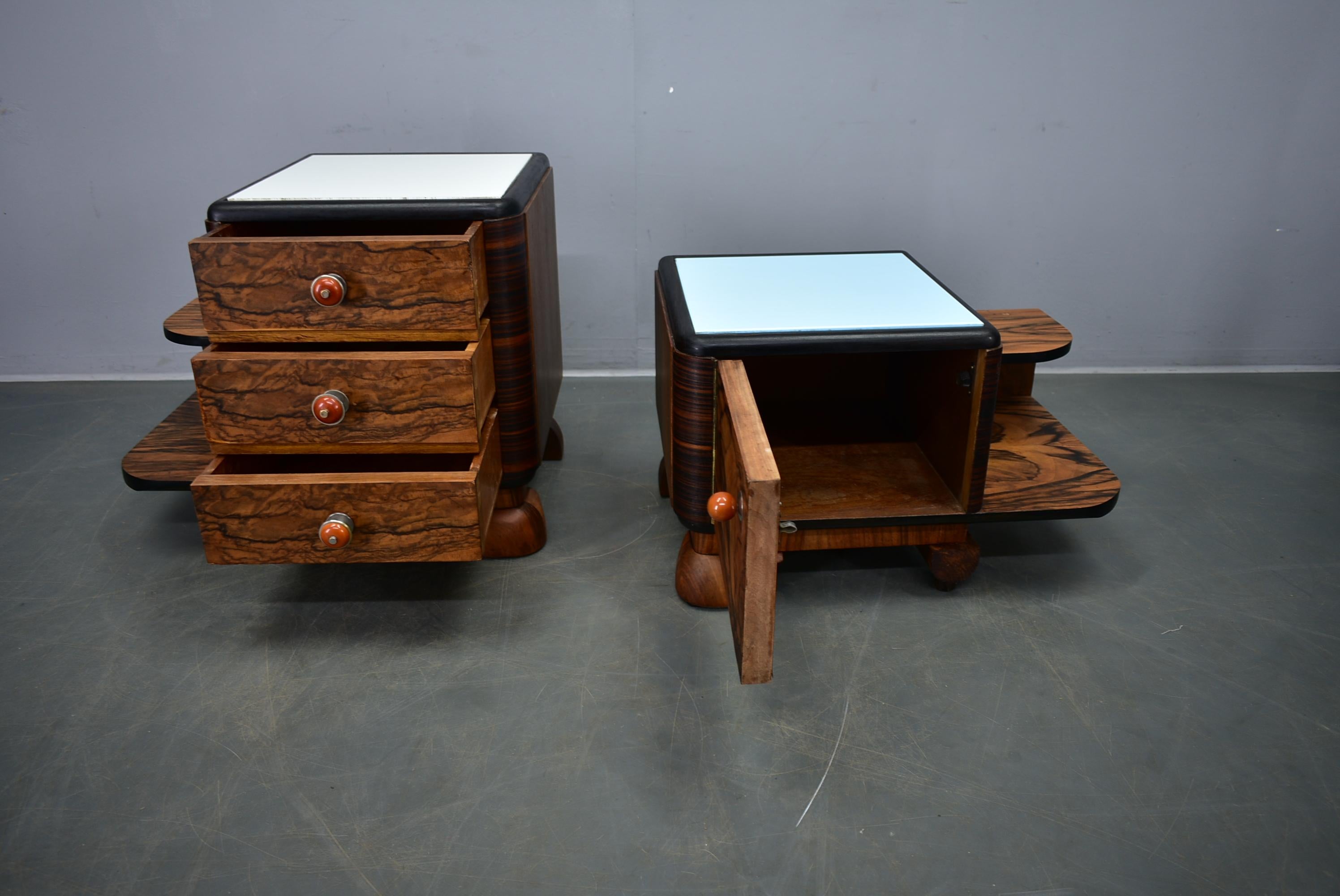 Wood 1935s Pair of Art Deco Bedside Tables, Czechoslovakia For Sale