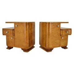art deco style bedside tables 1935s Pair of Art Deco Bedside Tables, Czechoslovakia