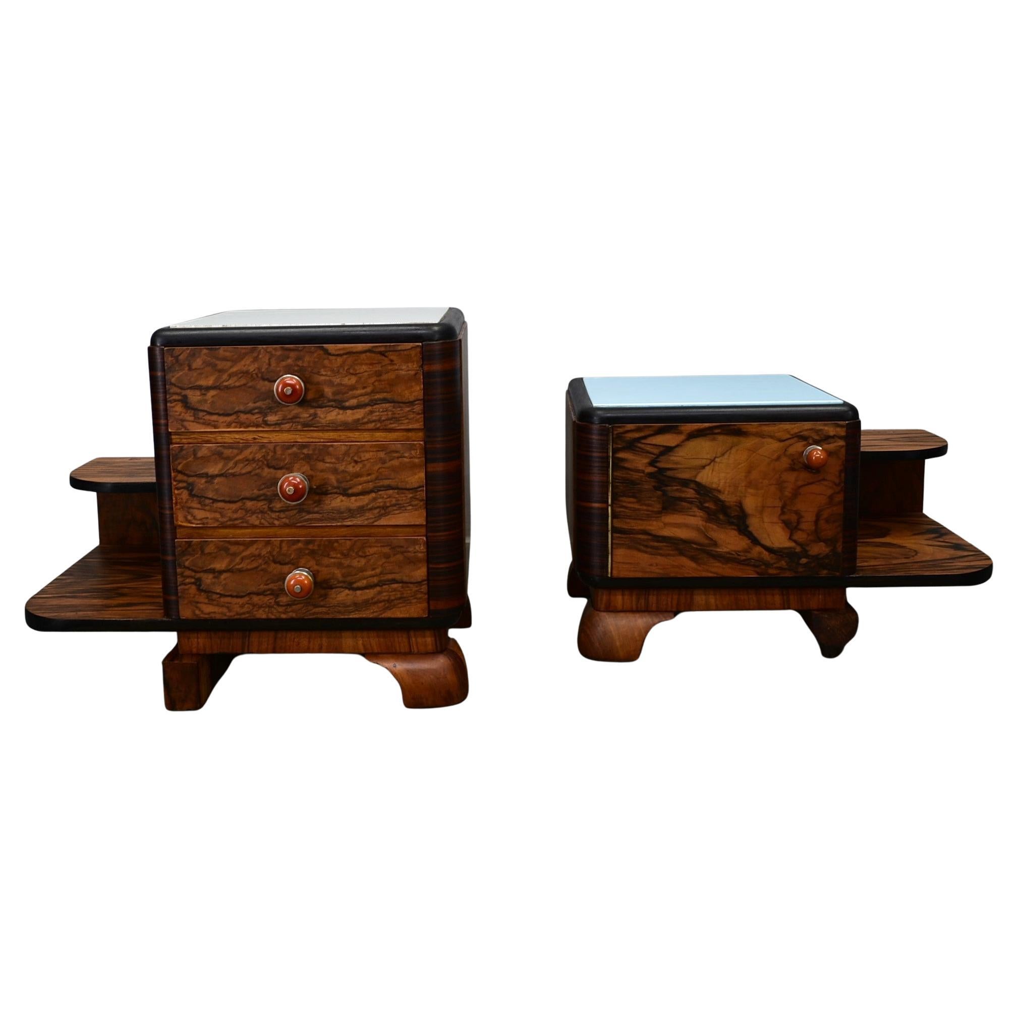 1935s Pair of Art Deco Bedside Tables, Czechoslovakia For Sale