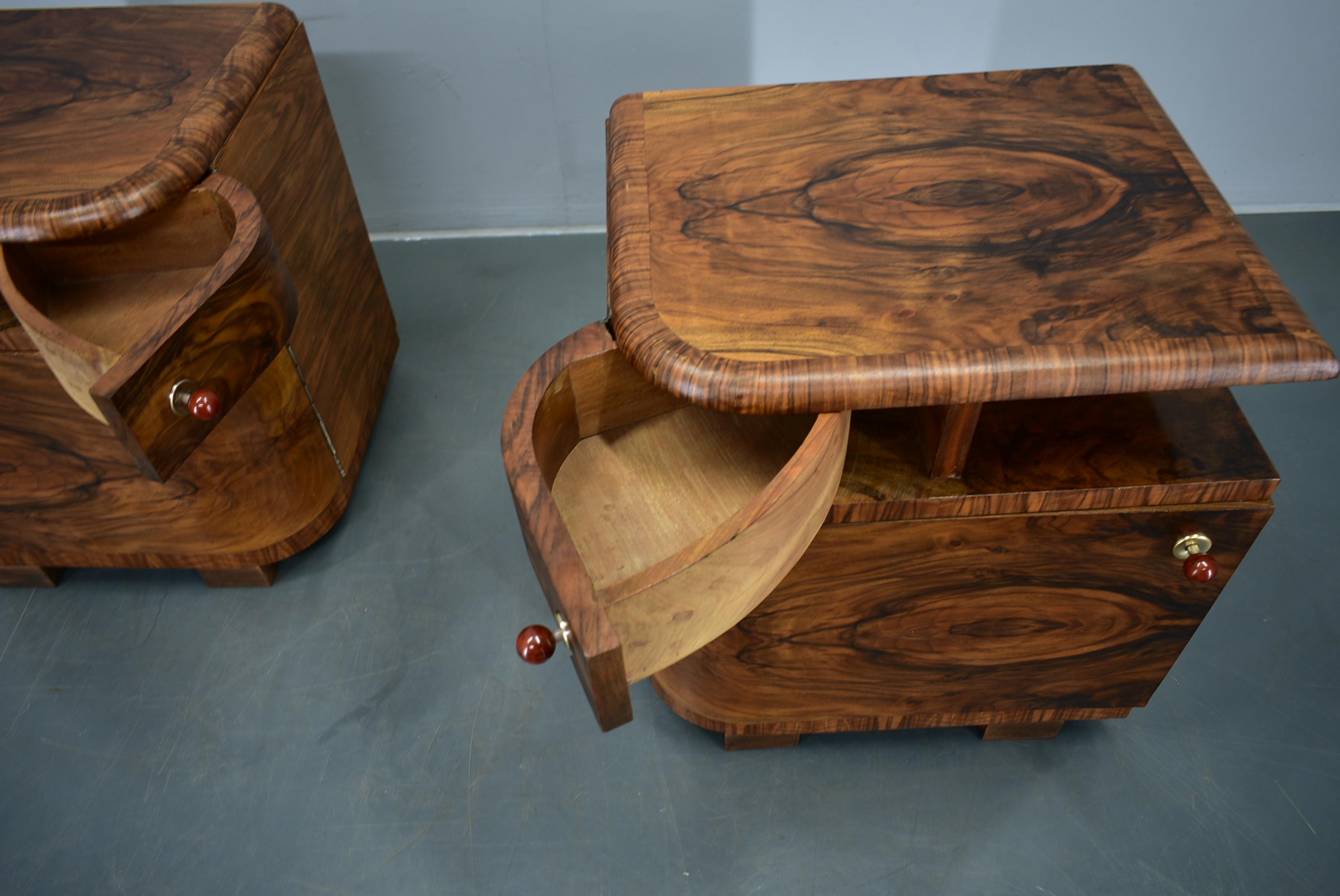Mid-20th Century 1935s Pair of Rare Art Deco Bedside Tables, Czechoslovakia