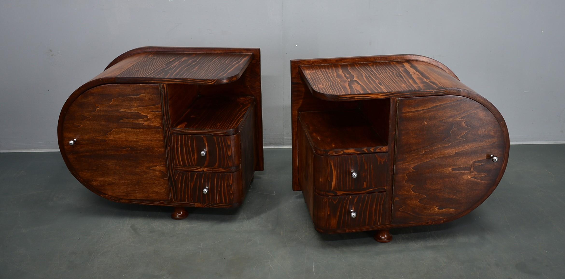 Mid-20th Century 1935s Pair of Rare Art Deco Bedside Tables, Czechoslovakia For Sale
