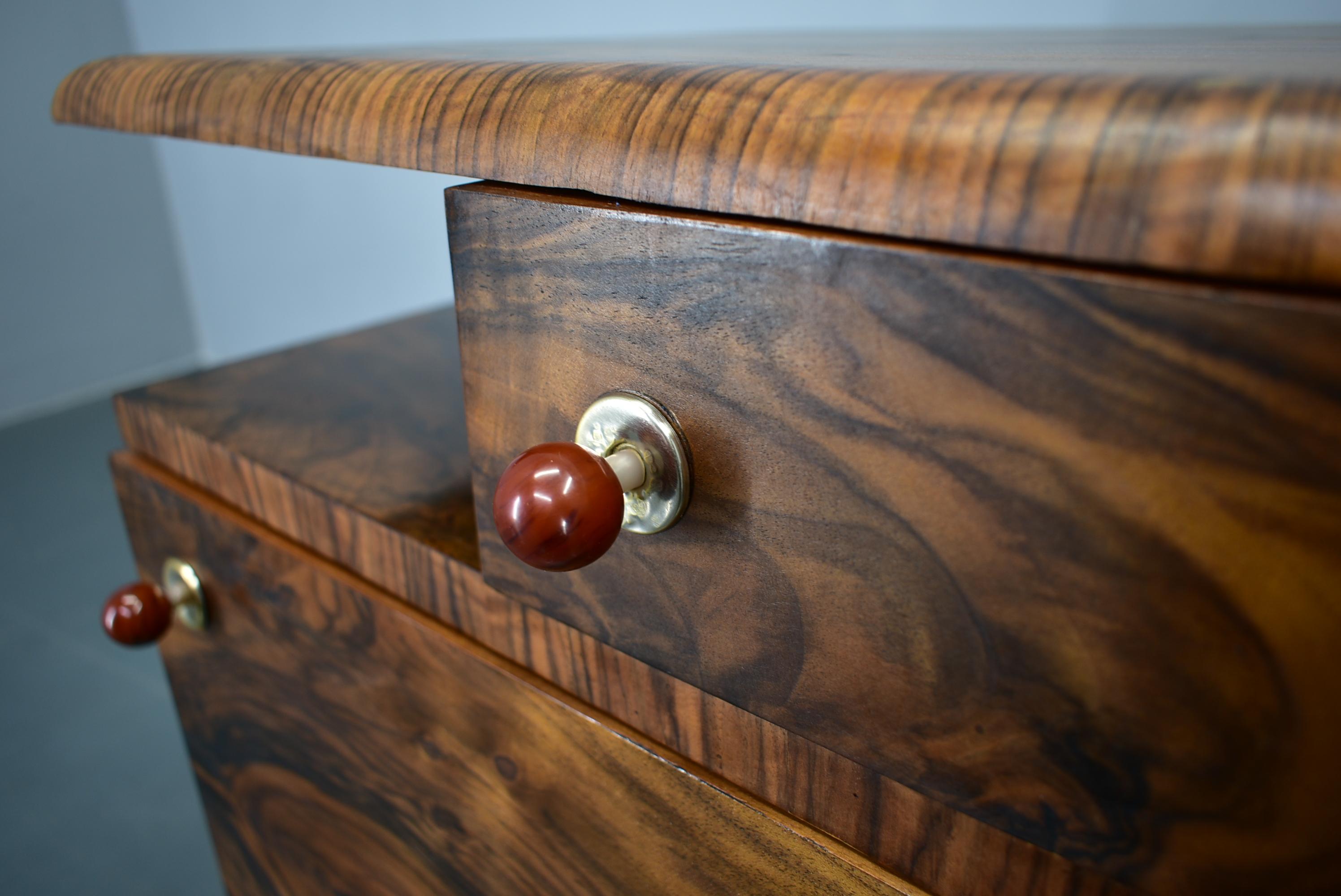 Wood 1935s Pair of Rare Art Deco Bedside Tables, Czechoslovakia